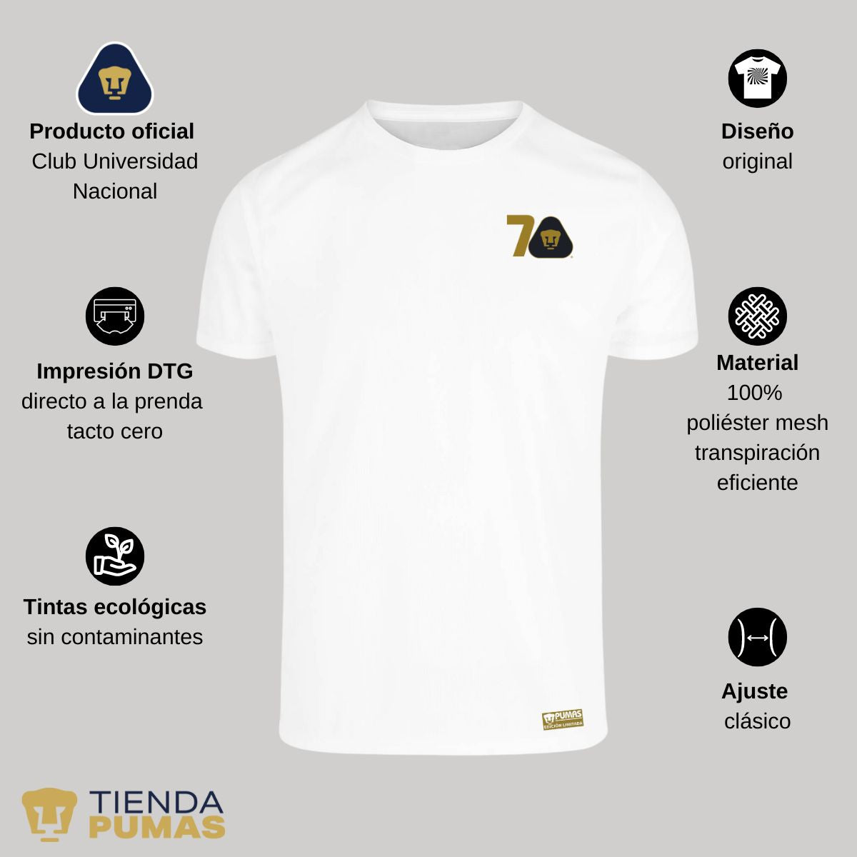 Playera Transpirable Hombre Pumas UNAM 70 Años FYR Edición Limitada 4