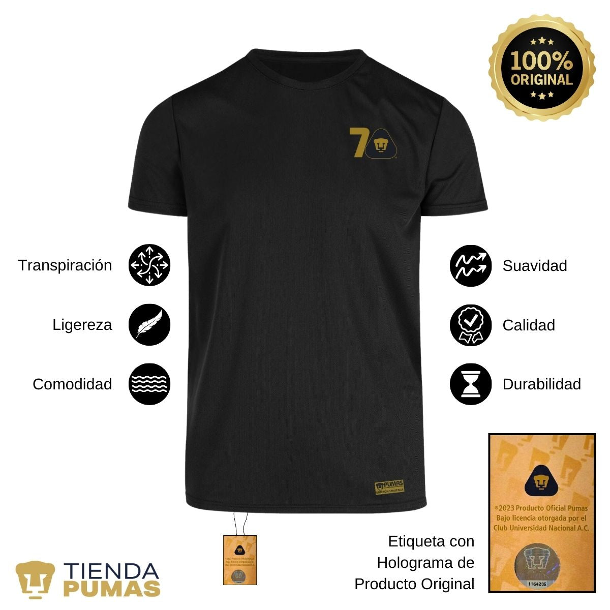 Playera Transpirable Hombre Pumas UNAM 70 Años FYR Edición Limitada 4