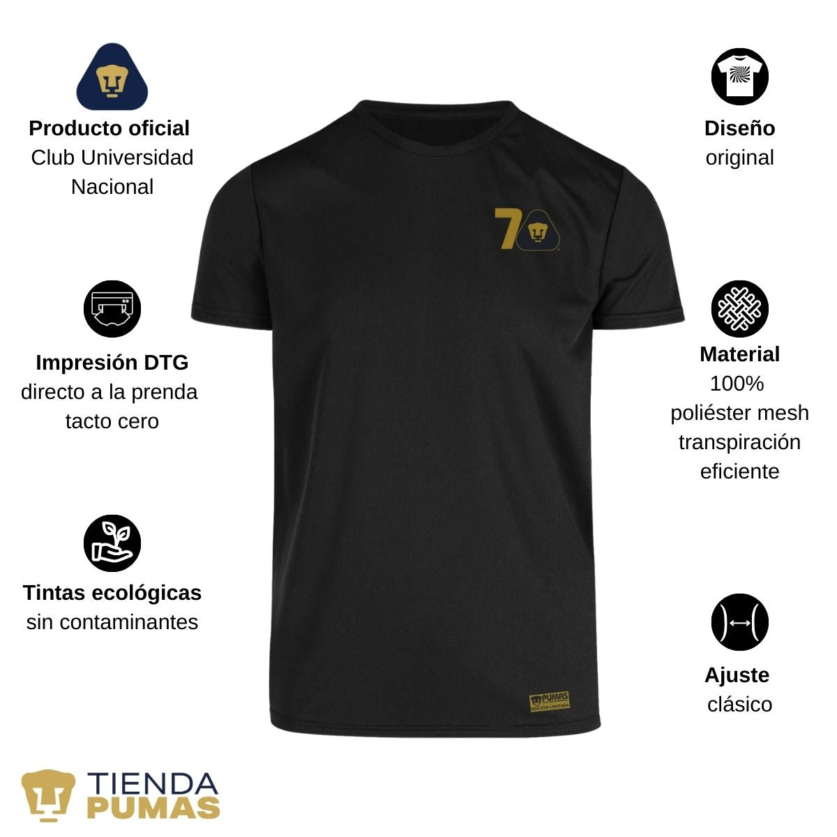 Playera Transpirable Hombre Pumas UNAM 70 Años FYR Edición Limitada 4