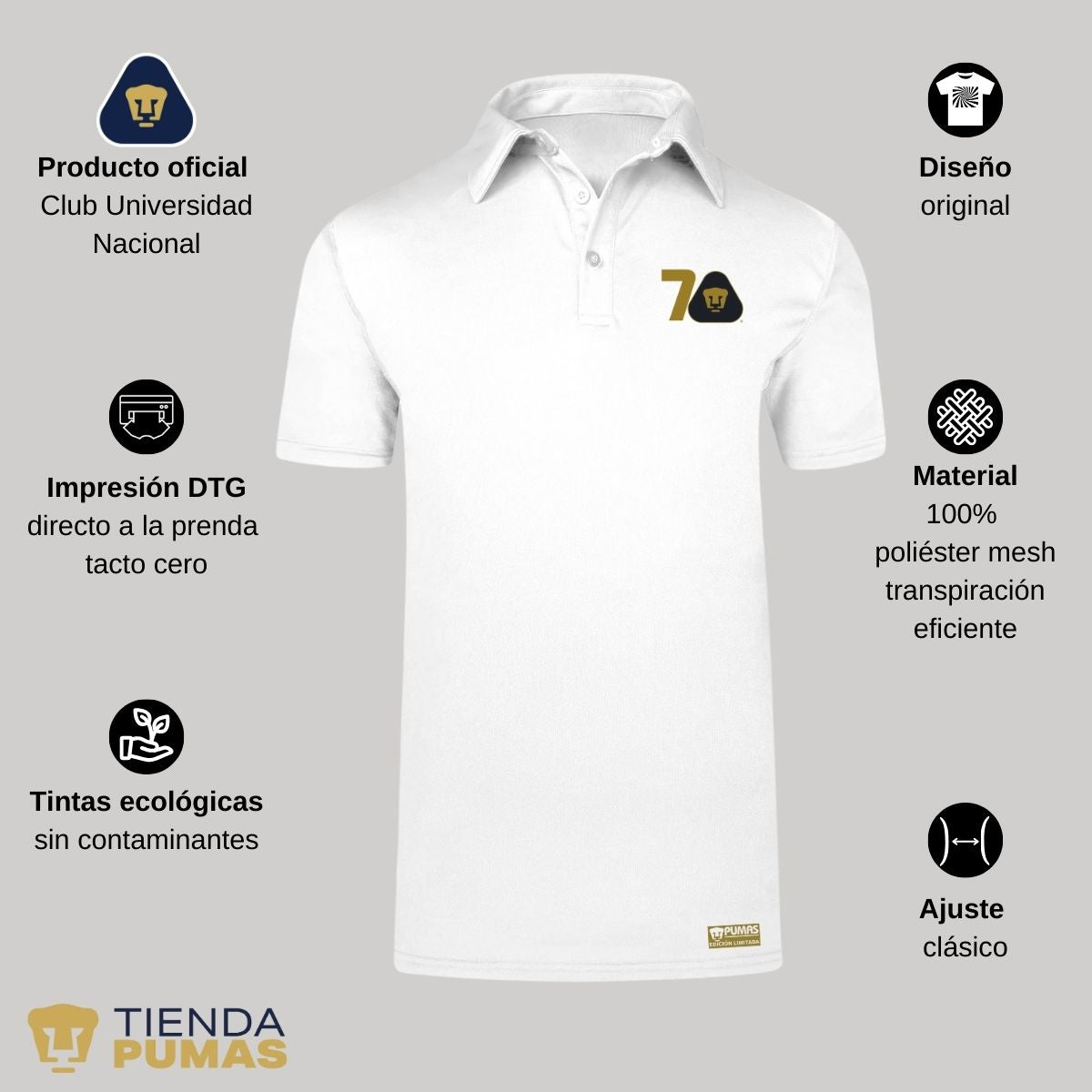 Playera Tipo Polo Transpirable Hombre Pumas UNAM 70 Años FYR Edición Limitada 4