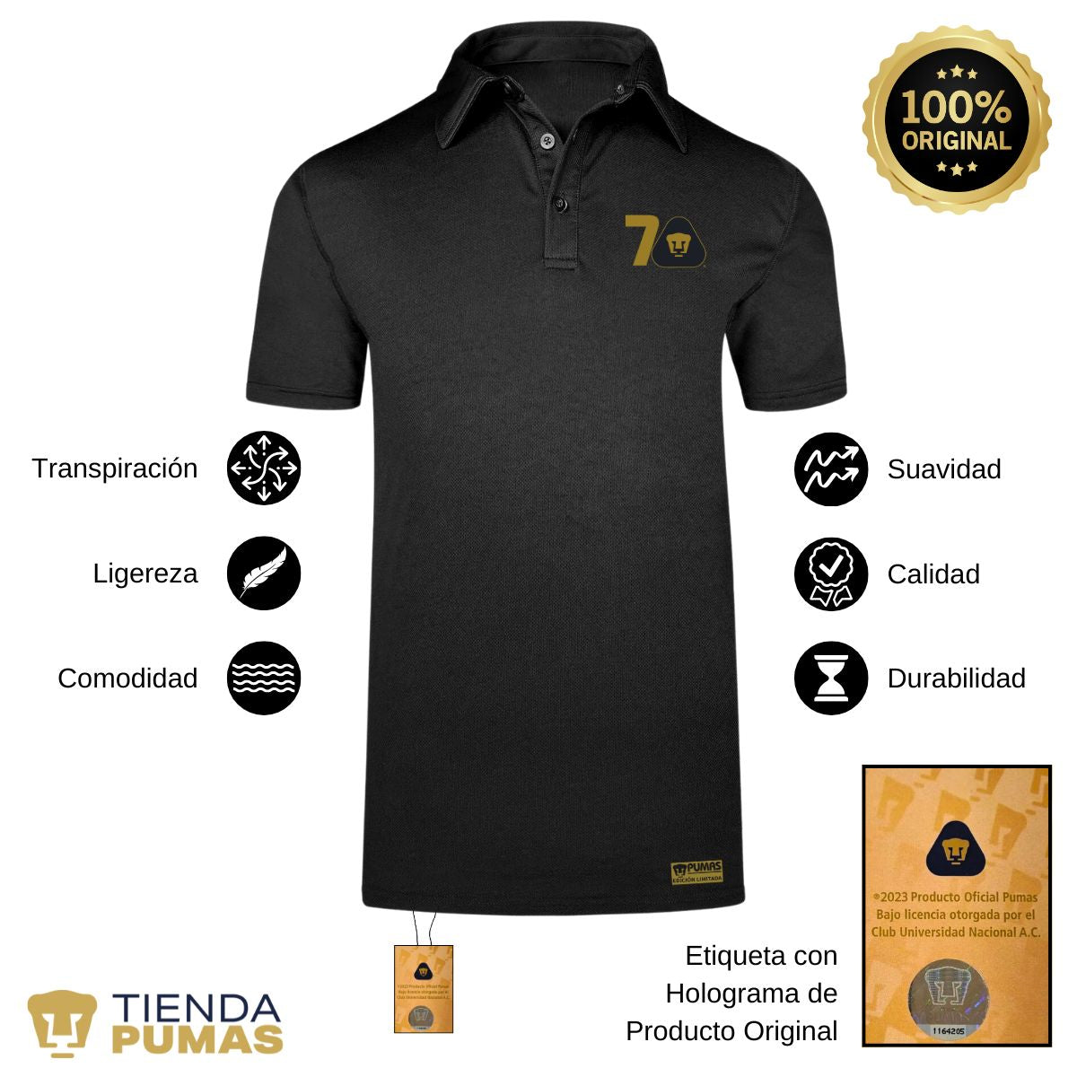 Playera Tipo Polo Transpirable Hombre Pumas UNAM 70 Años FYR Edición Limitada 4