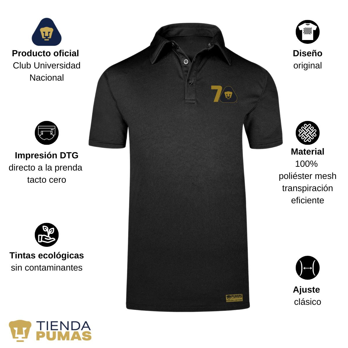 Playera Tipo Polo Transpirable Hombre Pumas UNAM 70 Años FYR Edición Limitada 4