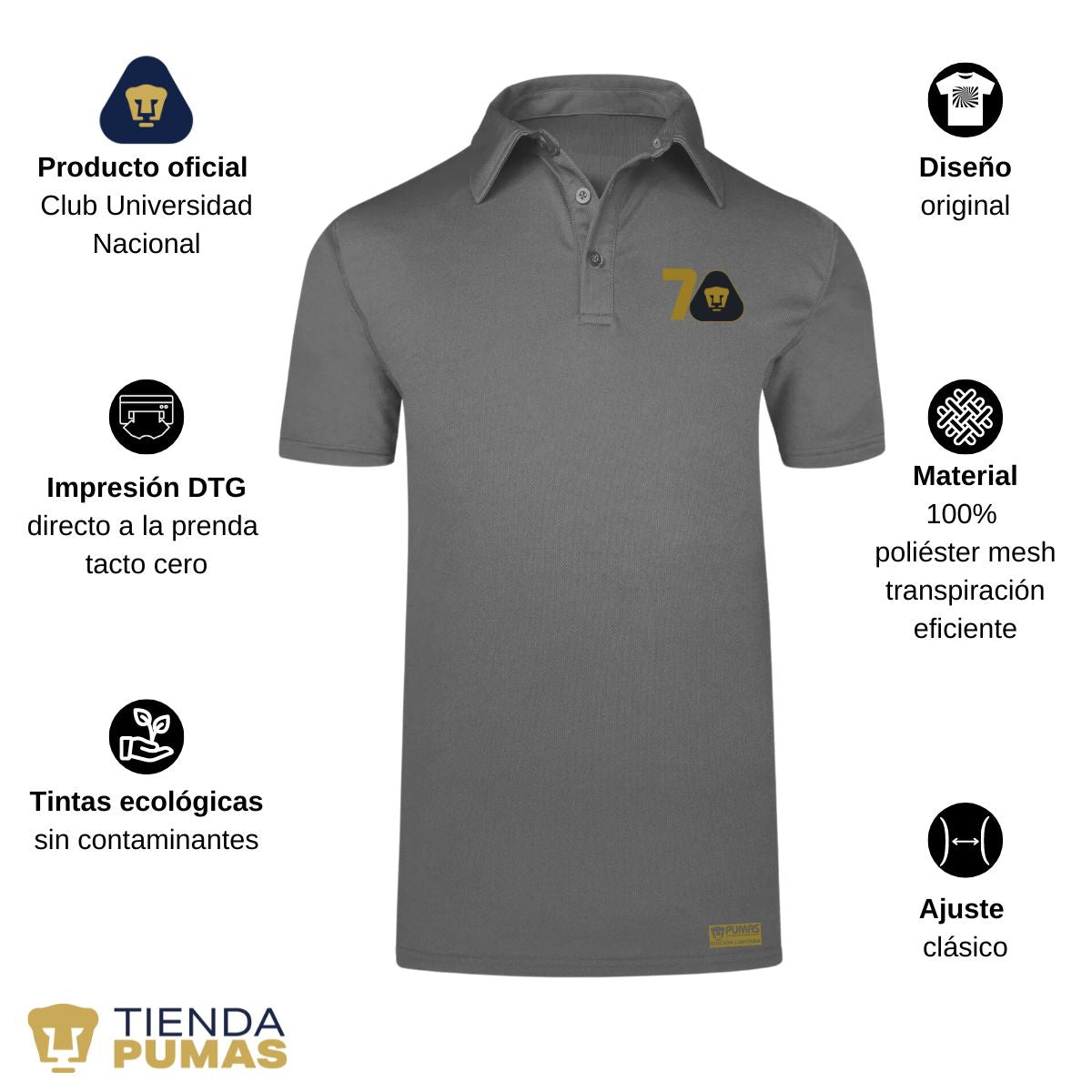 Playera Tipo Polo Transpirable Hombre Pumas UNAM 70 Años FYR Edición Limitada 4