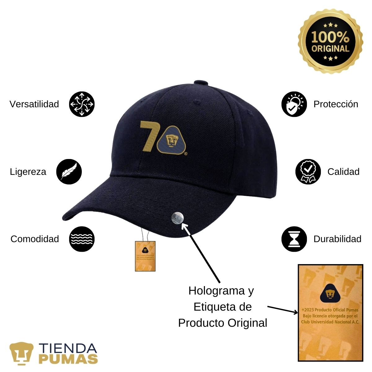 Gorra Pumas UNAM Hombre Mujer 70 Años Bordado FYR Edición Limitada 4