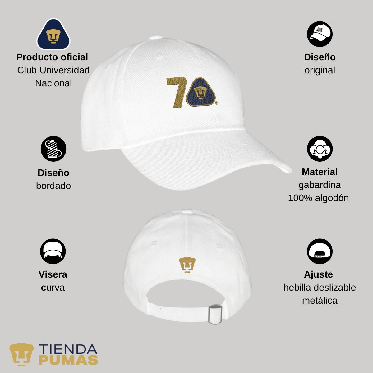 Gorra Pumas UNAM Hombre Mujer 70 Años Bordado FYR Edición Limitada 4