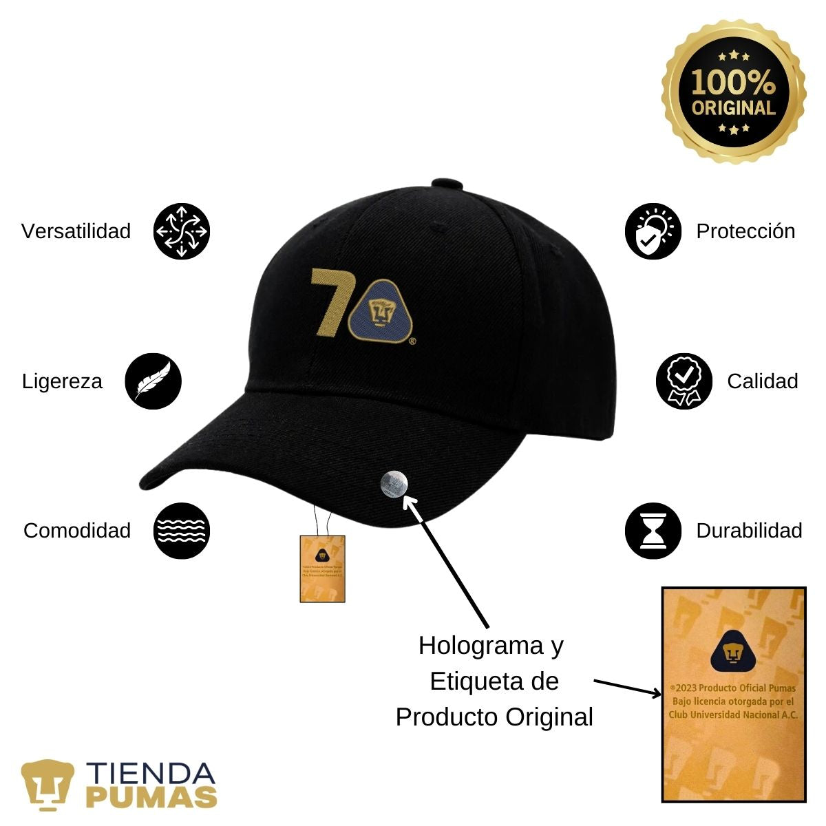 Gorra Pumas UNAM Hombre Mujer 70 Años Bordado FYR Edición Limitada 4