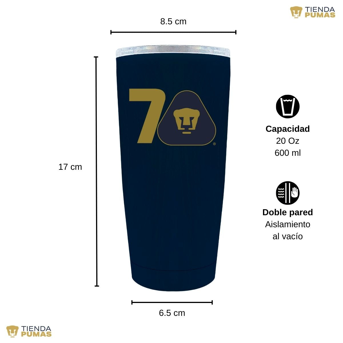 Termo 20 Oz Pumas UNAM 70 Años FYR Edición Limitada 4