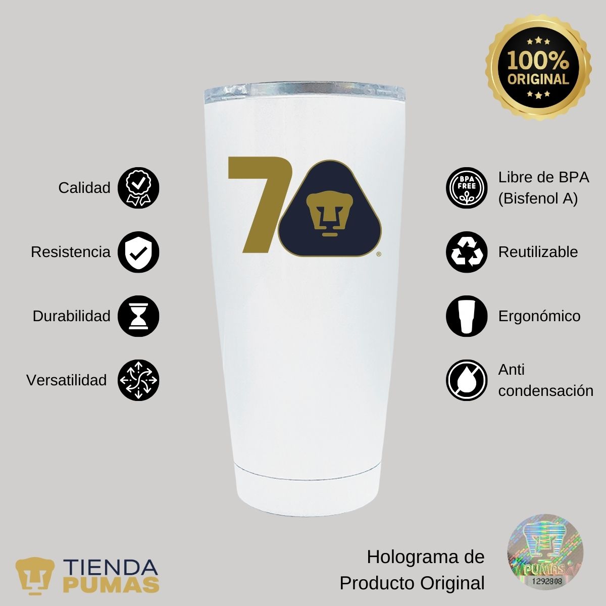 Termo 20 Oz Pumas UNAM 70 Años FYR Edición Limitada 4