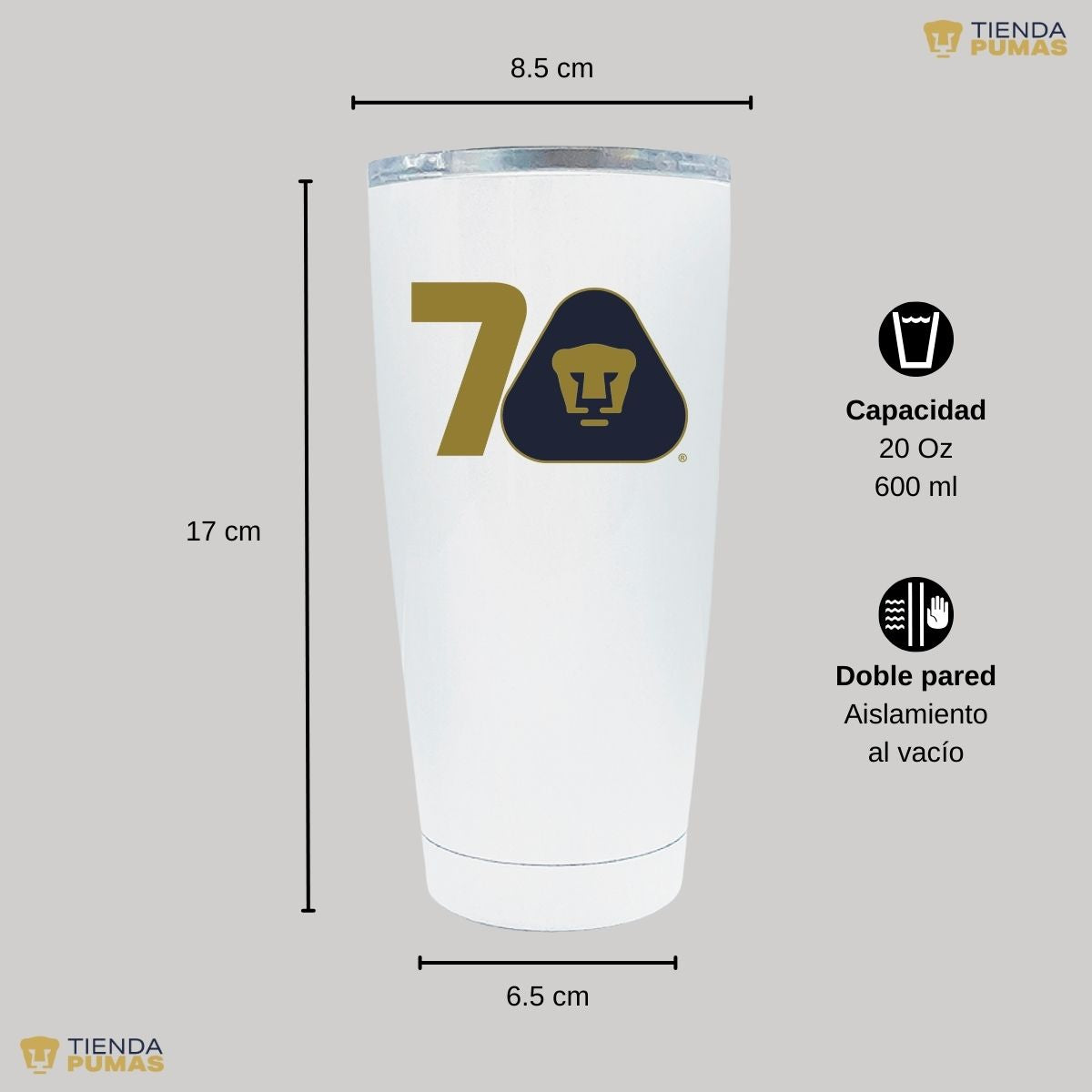 Termo 20 Oz Pumas UNAM 70 Años FYR Edición Limitada 4