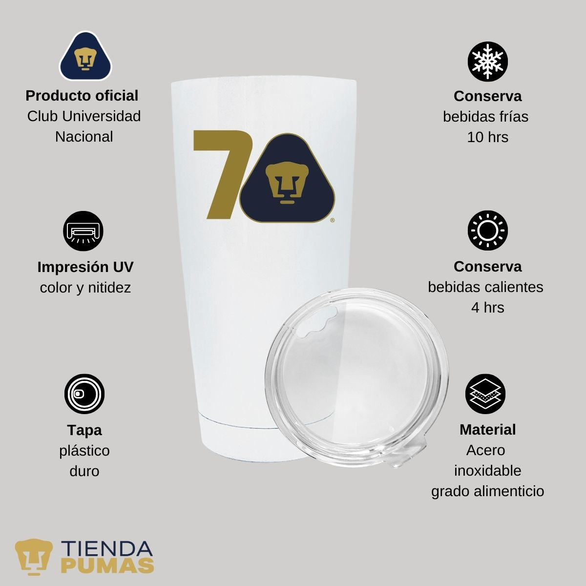 Termo 20 Oz Pumas UNAM 70 Años FYR Edición Limitada 4