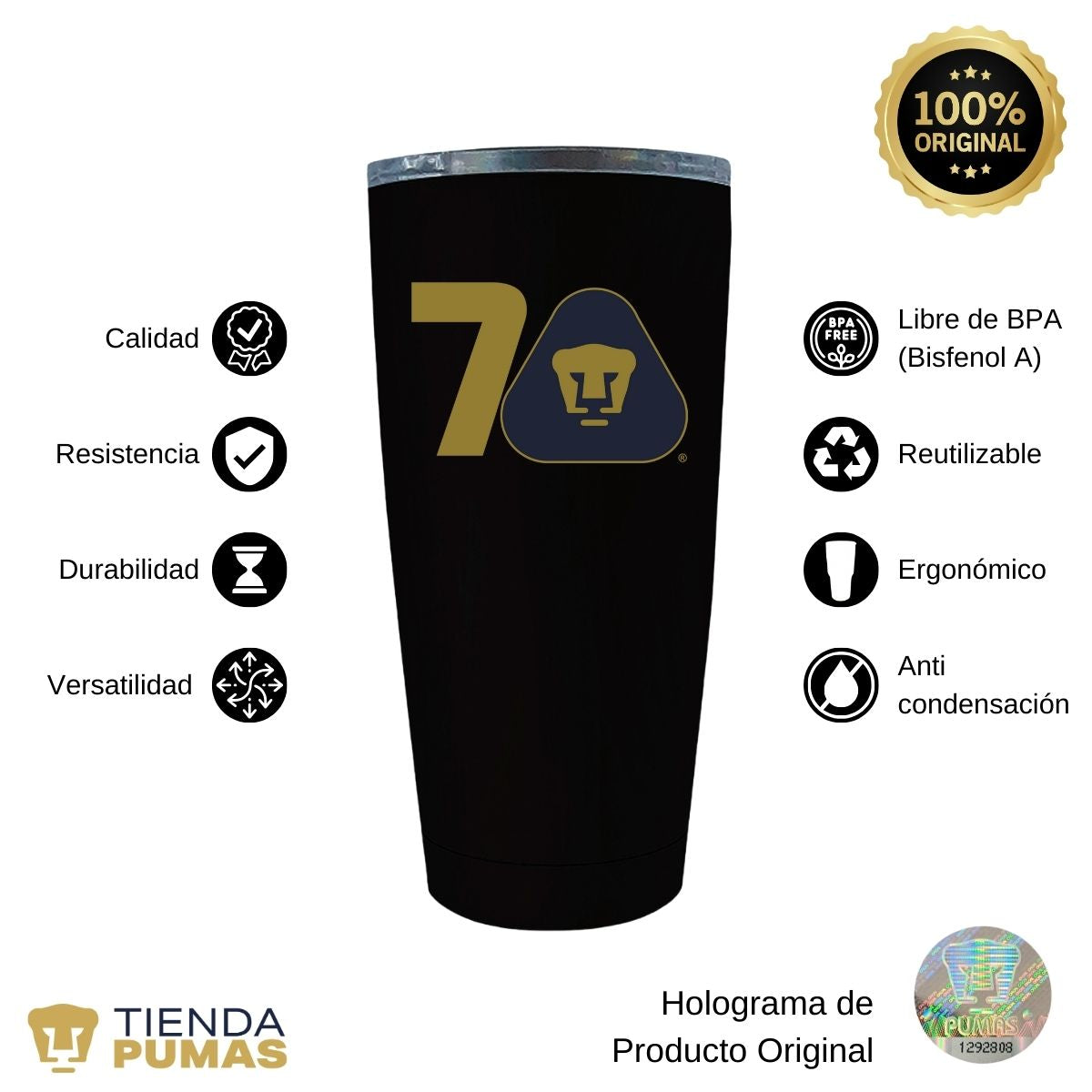 Termo 20 Oz Pumas UNAM 70 Años FYR Edición Limitada 4