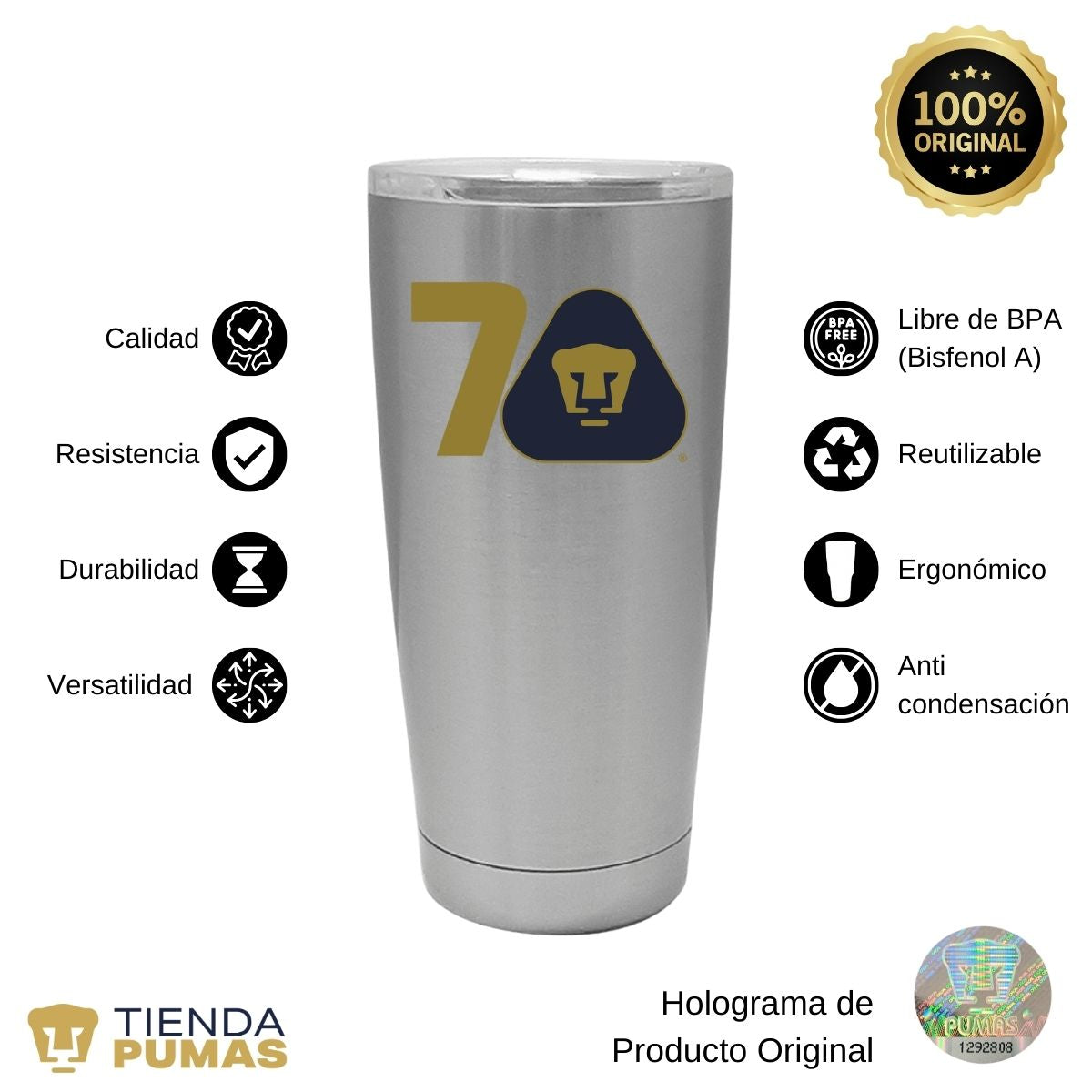 Termo 20 Oz Pumas UNAM 70 Años FYR Edición Limitada 4