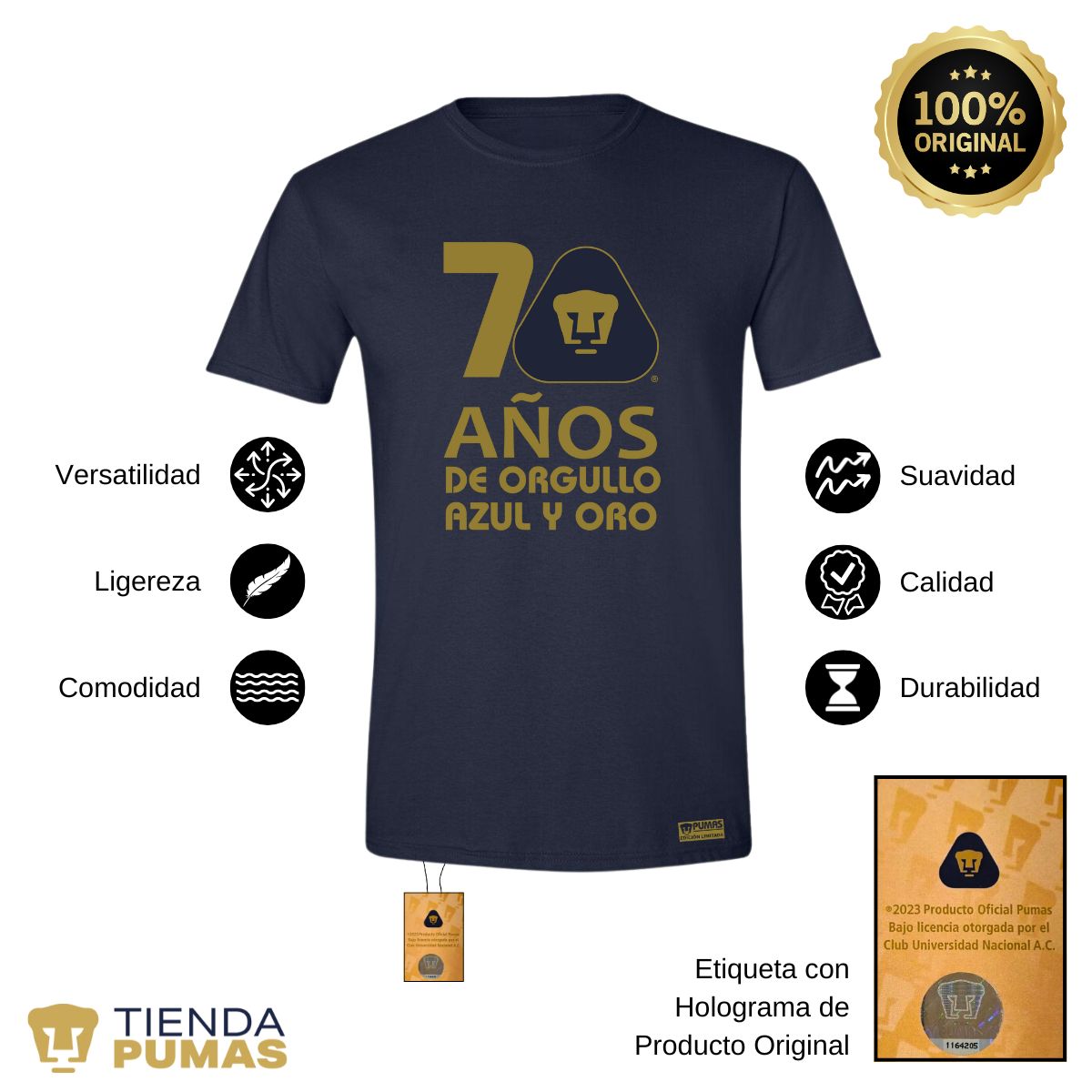 Playera Hombre Pumas UNAM 70 Años Fte Edición Limitada 4