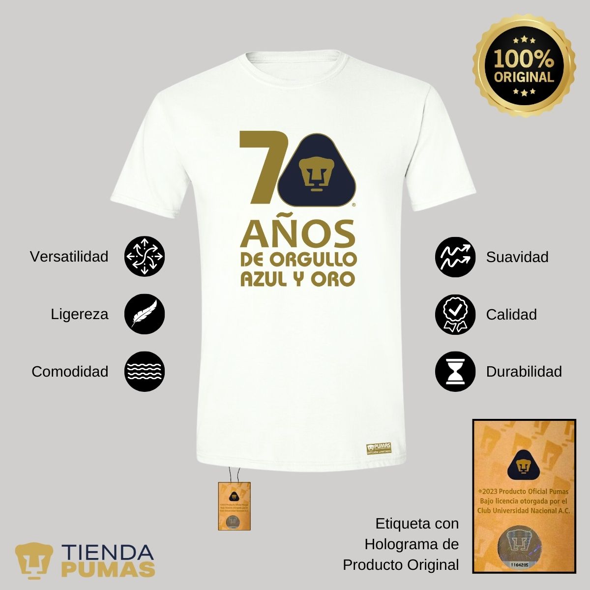 Playera Hombre Pumas UNAM 70 Años Fte Edición Limitada 4