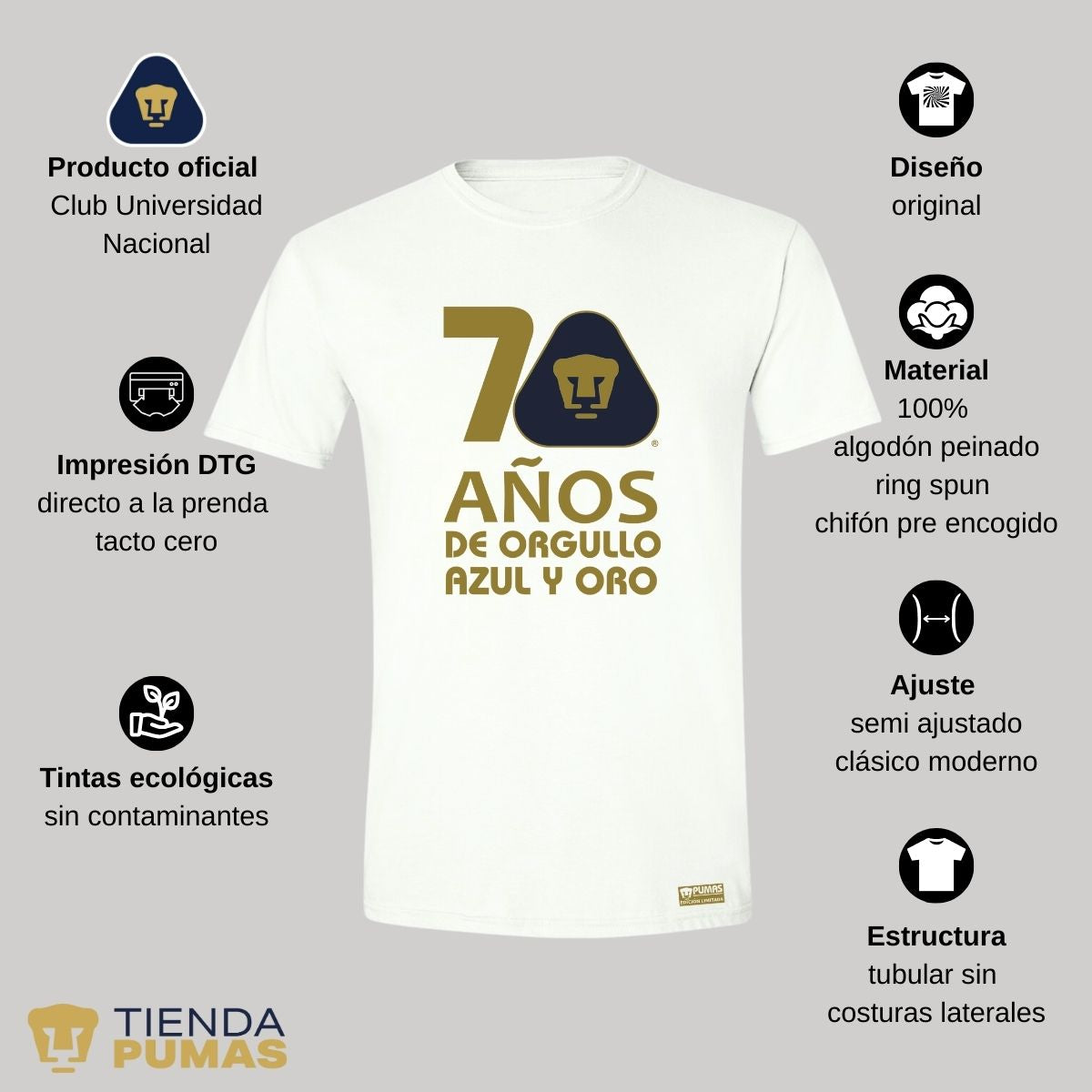 Playera Hombre Pumas UNAM 70 Años Fte Edición Limitada 4