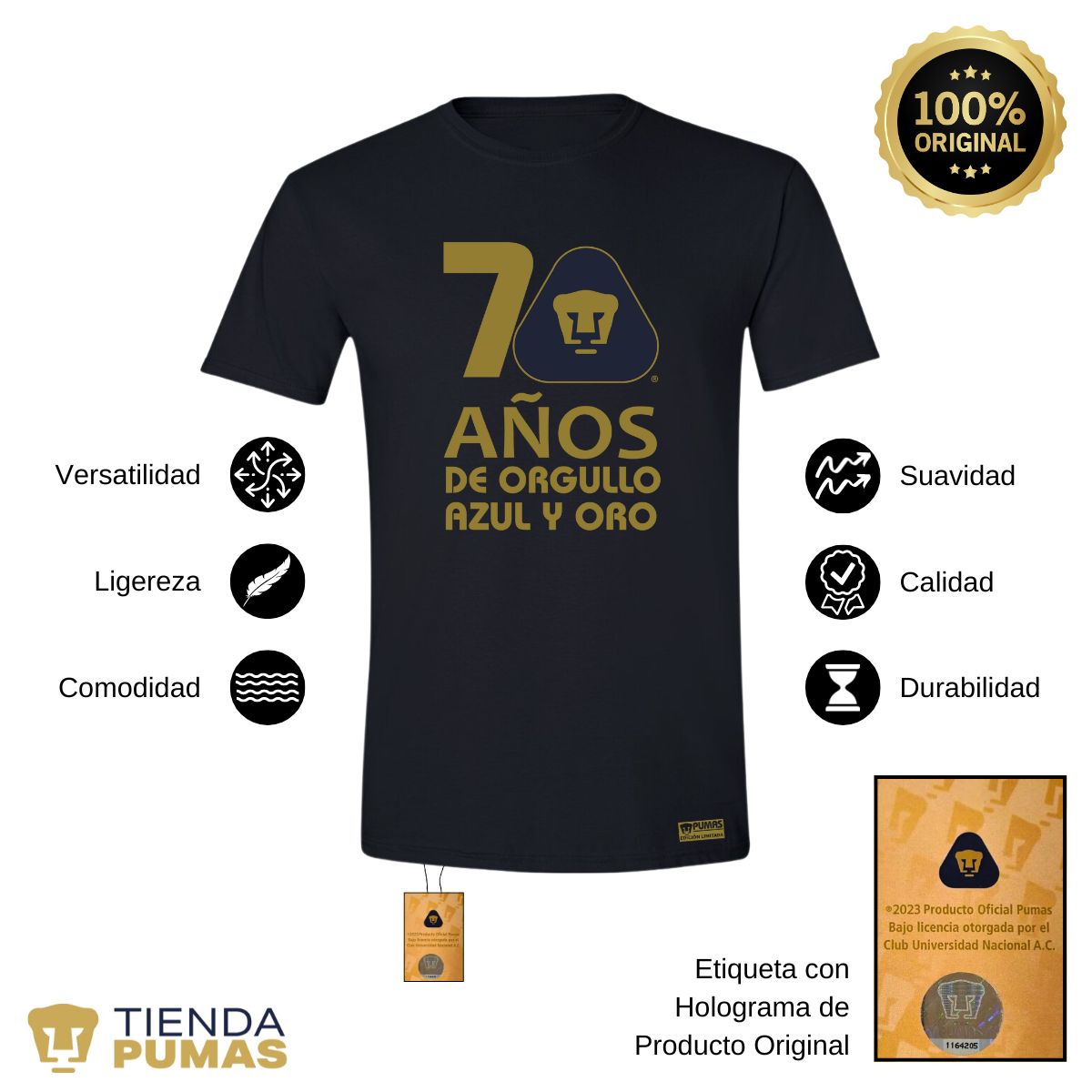 Playera Hombre Pumas UNAM 70 Años Fte Edición Limitada 4