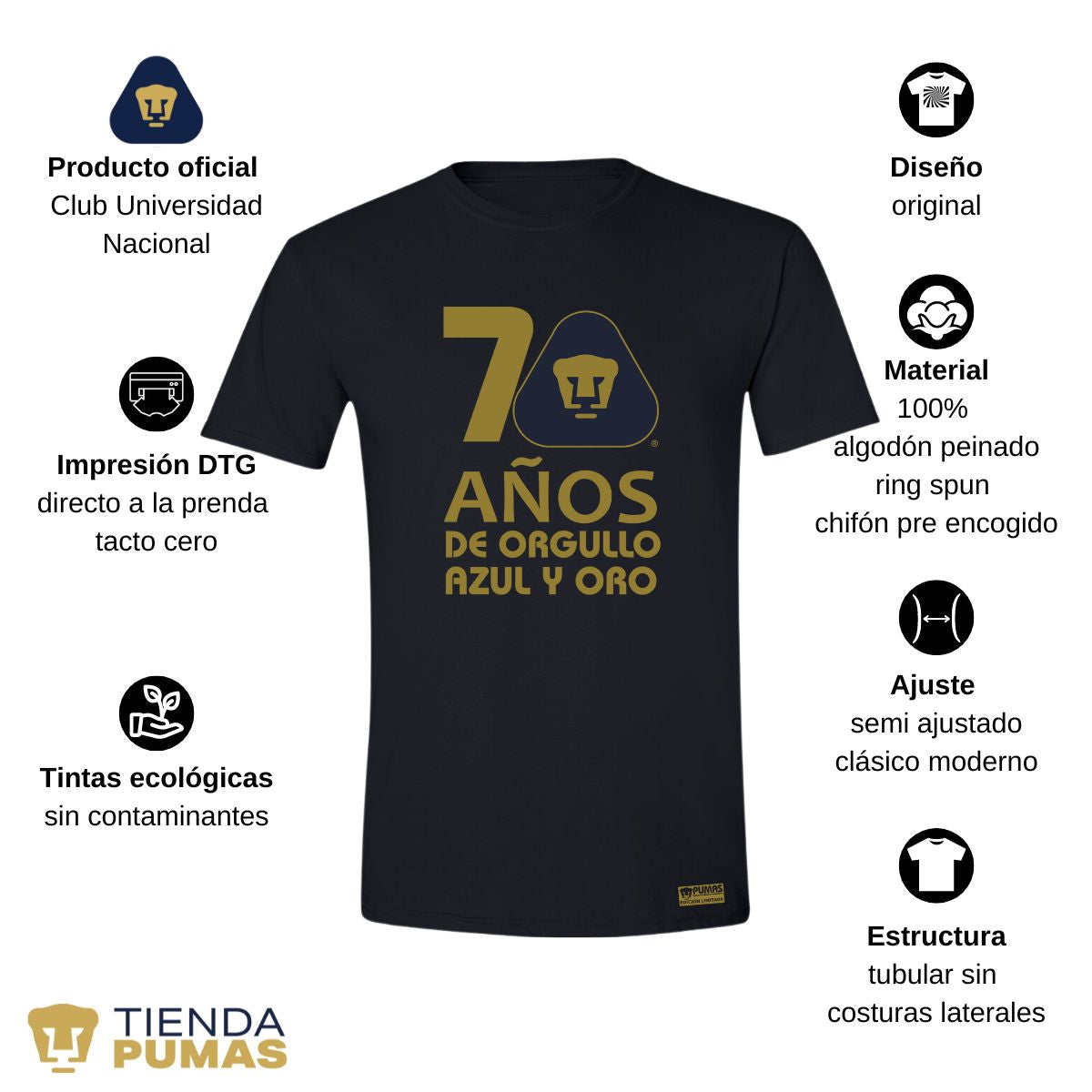 Playera Hombre Pumas UNAM 70 Años Fte Edición Limitada 4