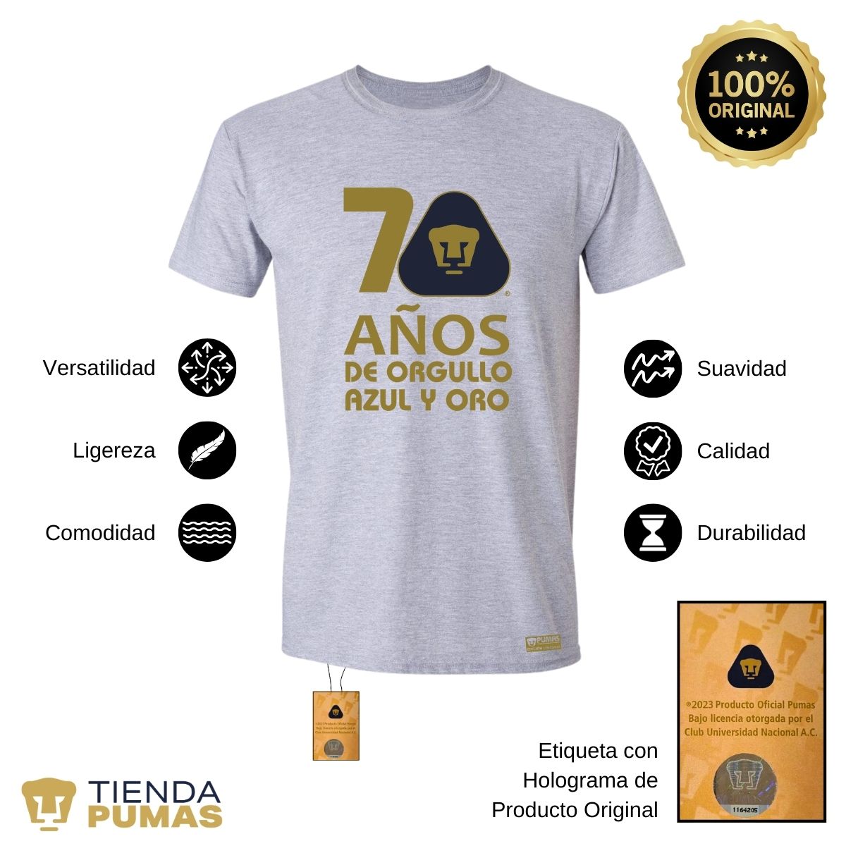 Playera Hombre Pumas UNAM 70 Años Fte Edición Limitada 4