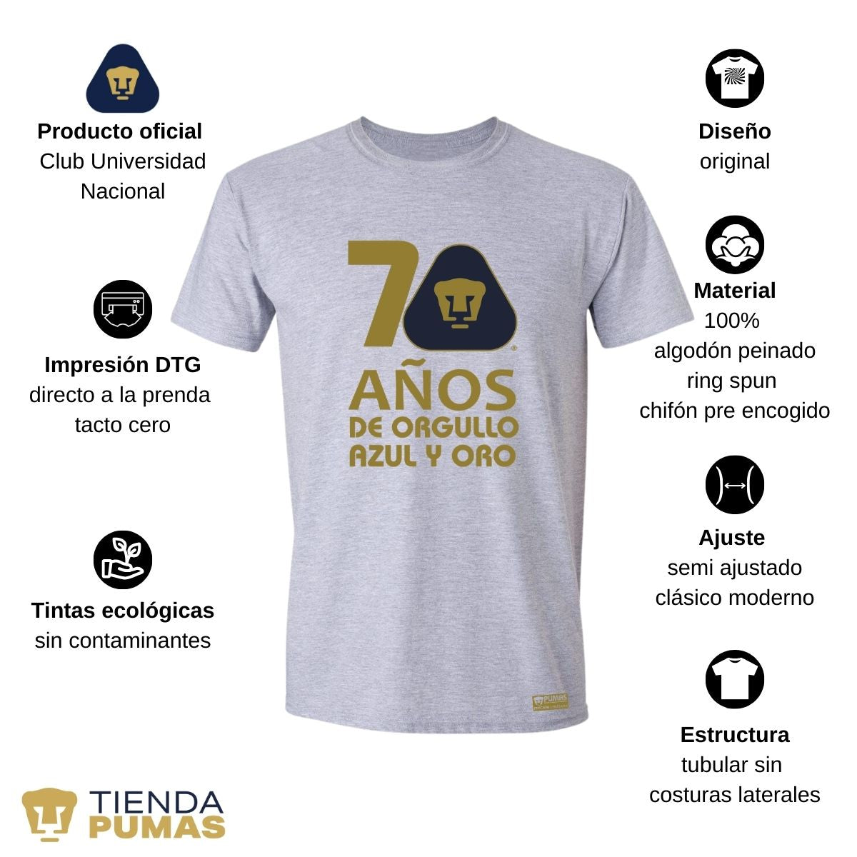 Playera Hombre Pumas UNAM 70 Años Fte Edición Limitada 4