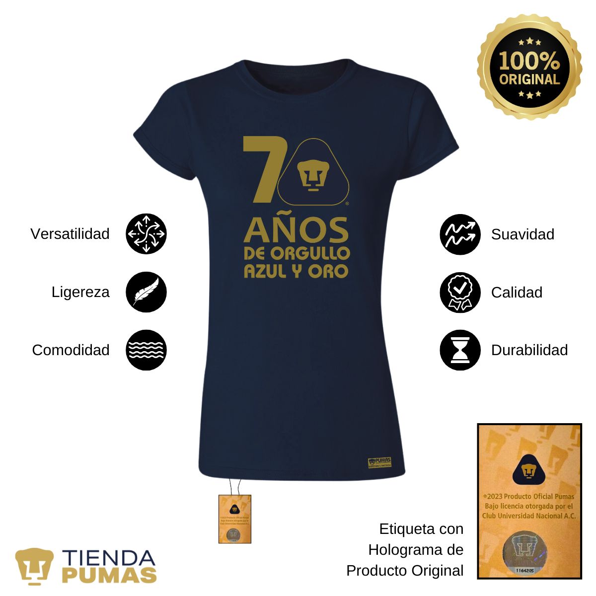 Playera Mujer Pumas UNAM 70 Años Fte Edición Limitada 4