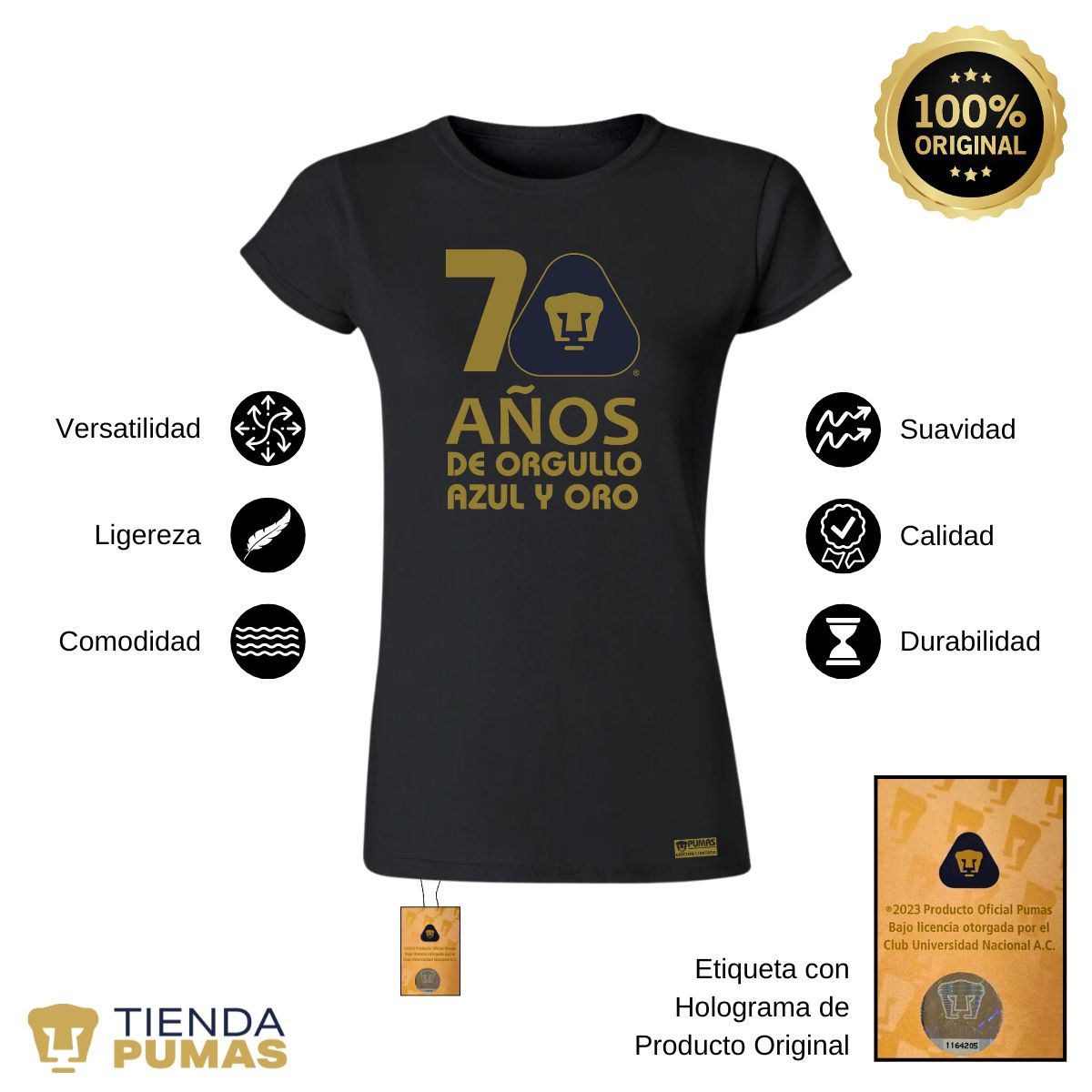 Playera Mujer Pumas UNAM 70 Años Fte Edición Limitada 4