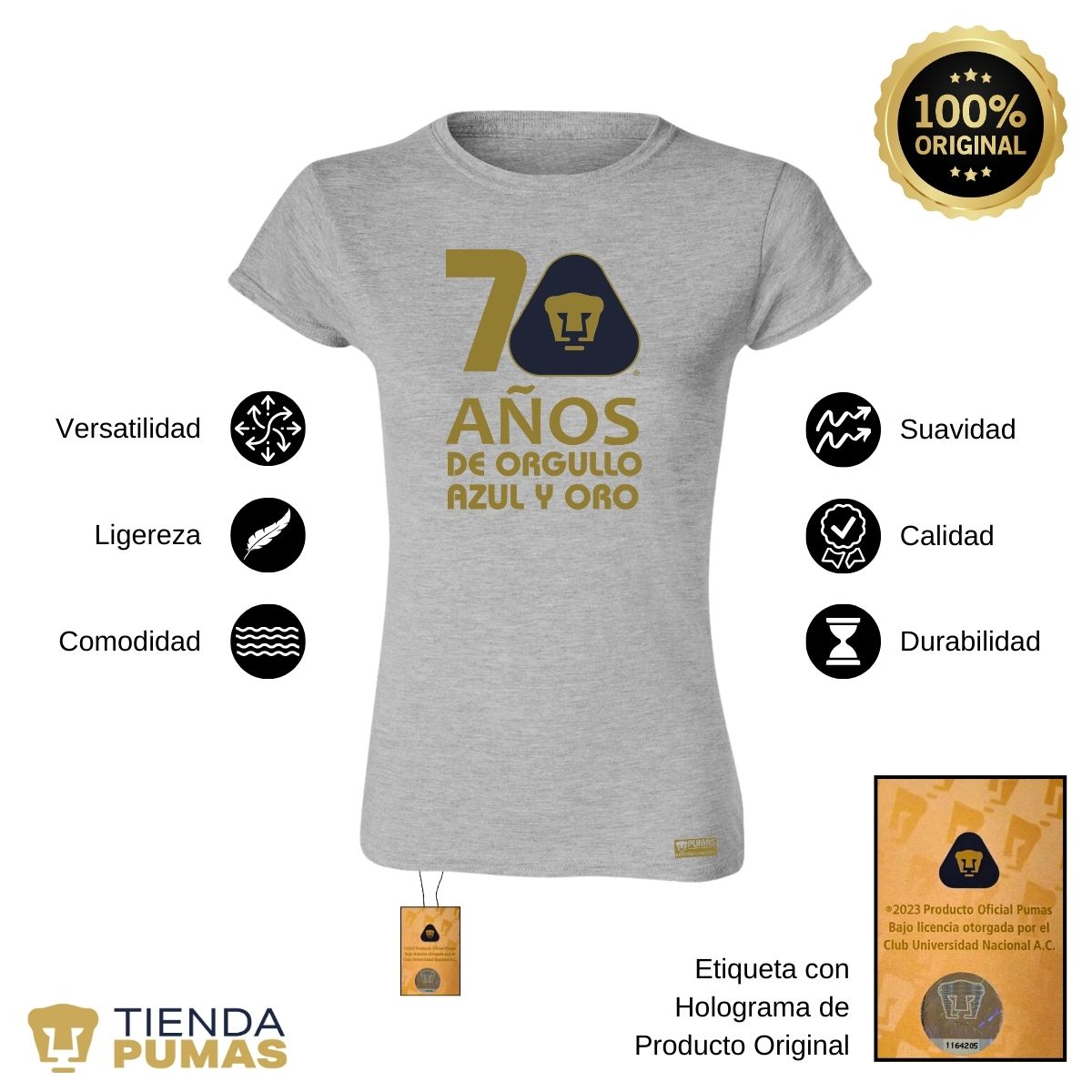 Playera Mujer Pumas UNAM 70 Años Fte Edición Limitada 4