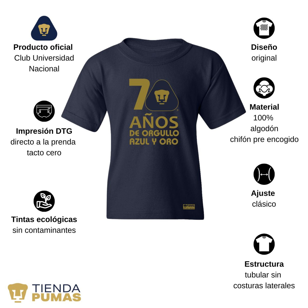 Playera Niños Pumas UNAM 70 Años Fte Edición Limitada 4