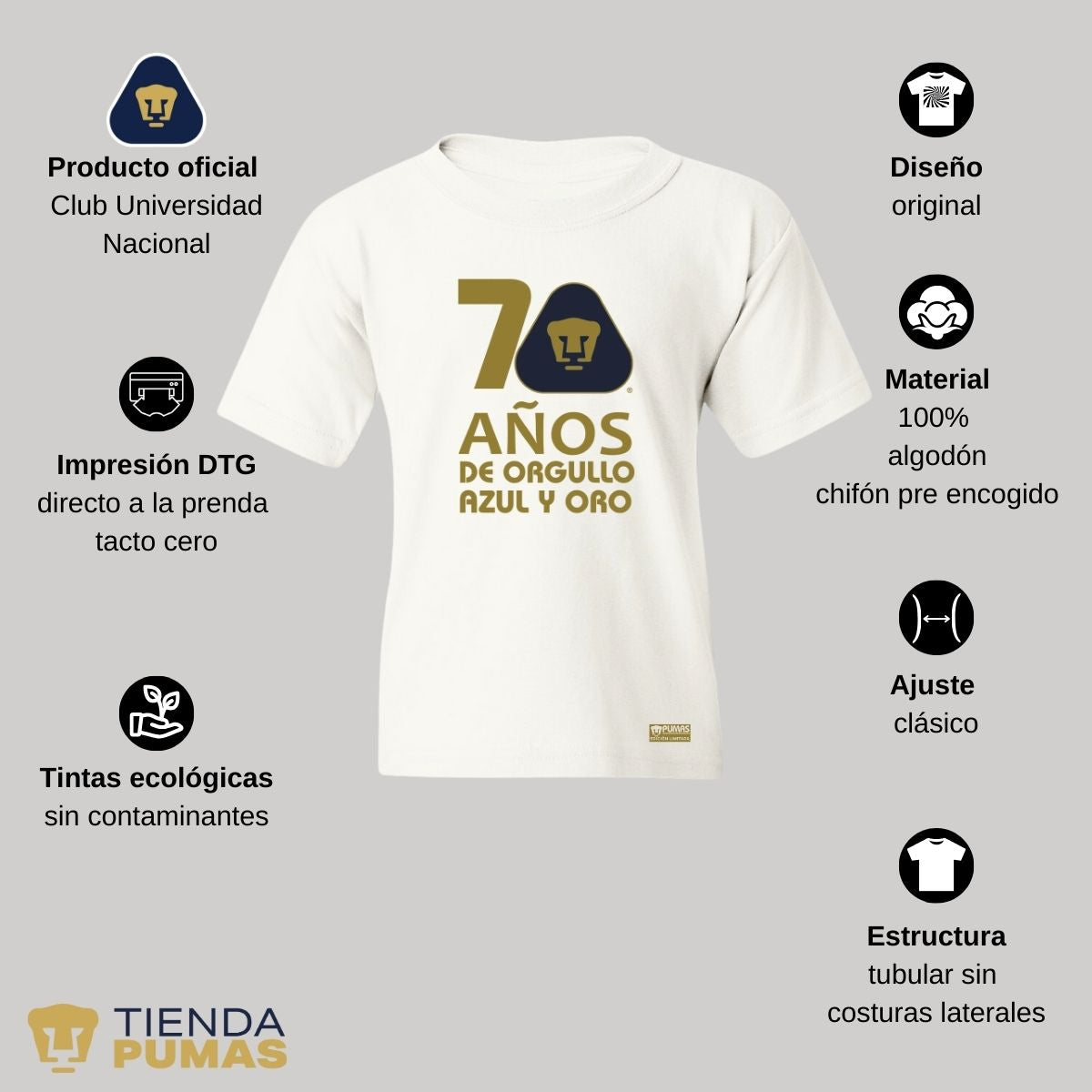 Playera Niños Pumas UNAM 70 Años Fte Edición Limitada 4