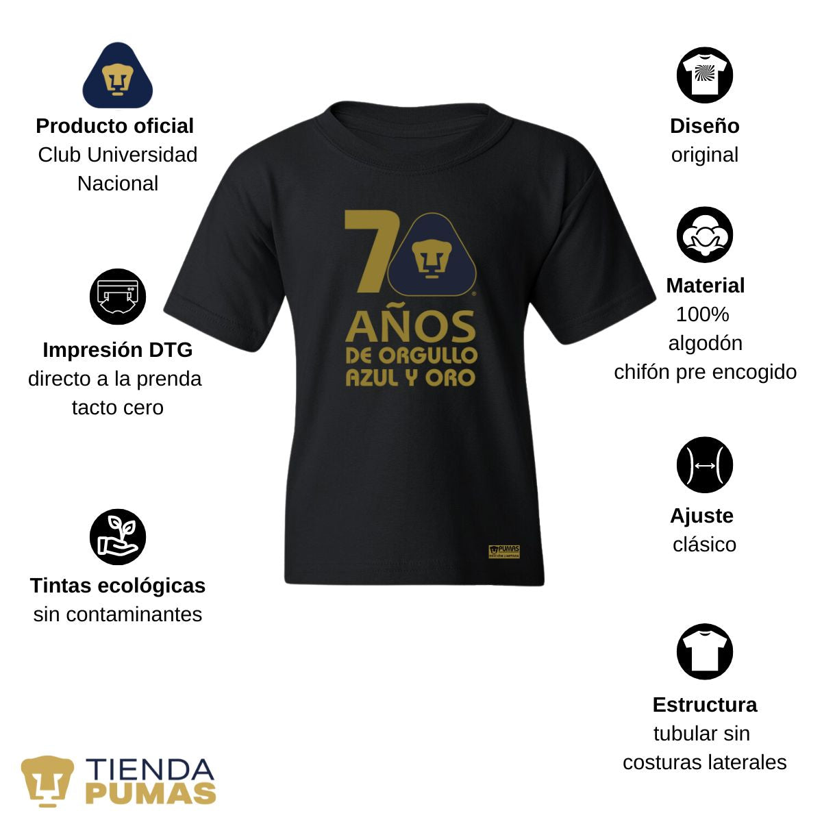 Playera Niños Pumas UNAM 70 Años Fte Edición Limitada 4