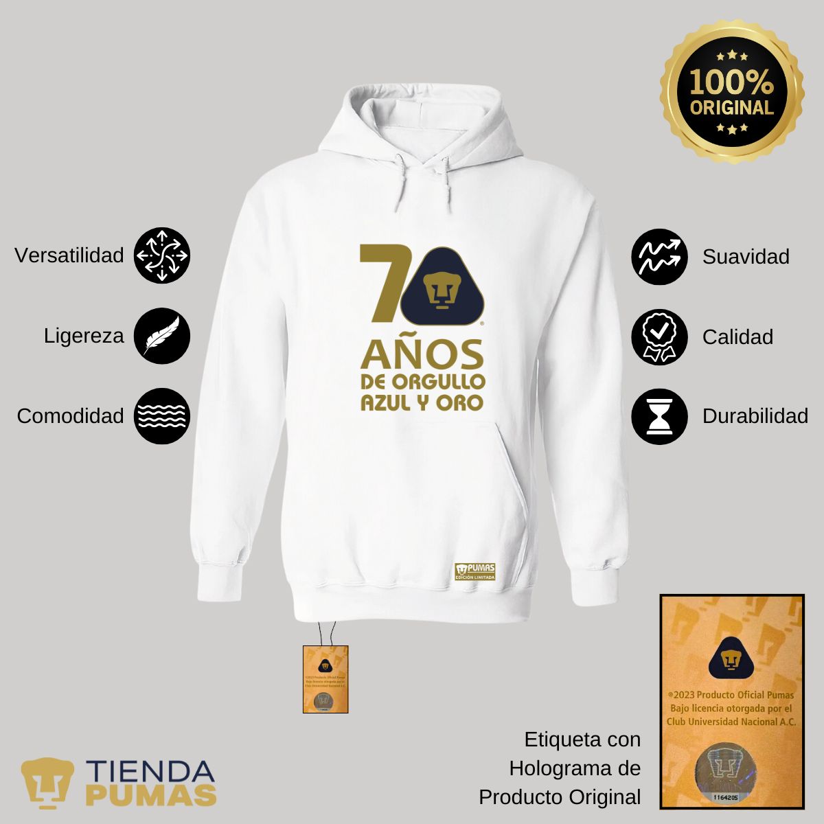 Sudadera Hombre Hoodie Pumas UNAM 70 Años Fte Edición Limitada 4