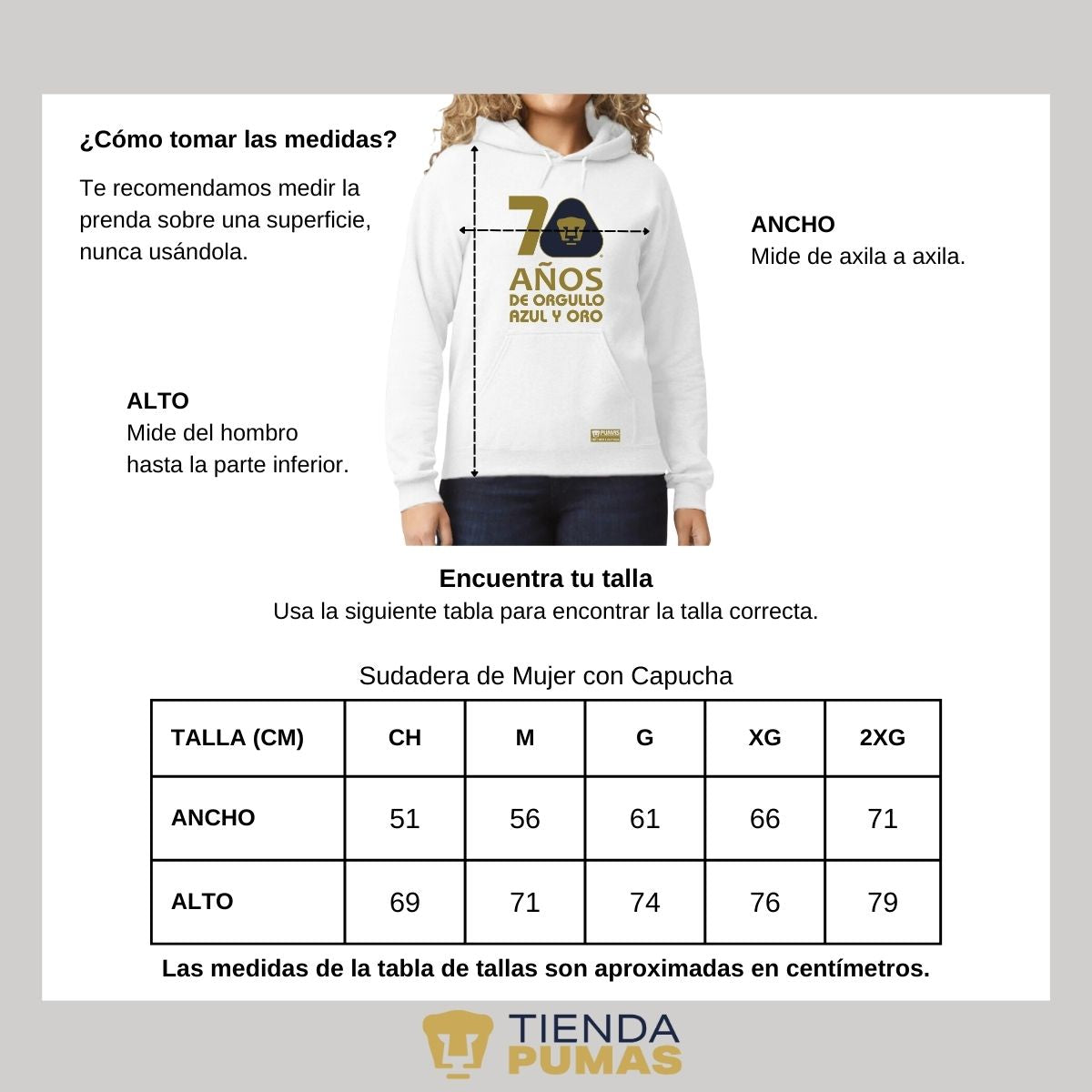 Sudadera Mujer Hoodie Pumas UNAM 70 Años Fte Edición Limitada 4