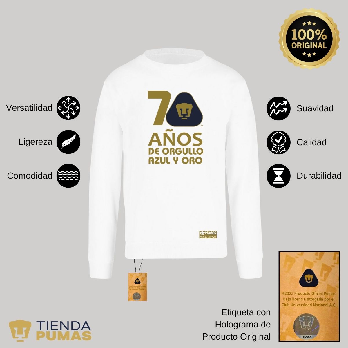 Sudadera Hombre Pumas UNAM 70 Años Fte Edición Limitada 4