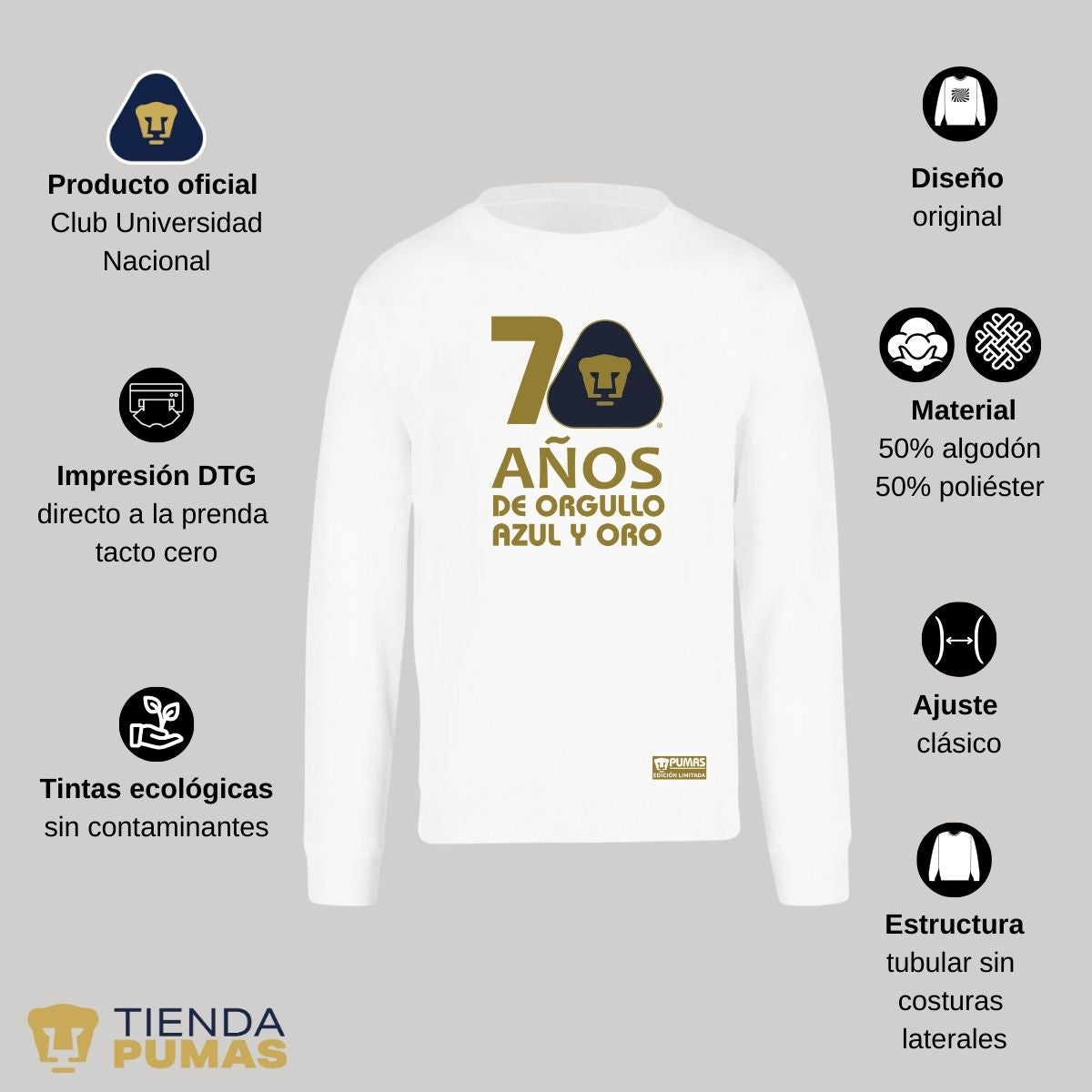 Sudadera Hombre Pumas UNAM 70 Años Fte Edición Limitada 4