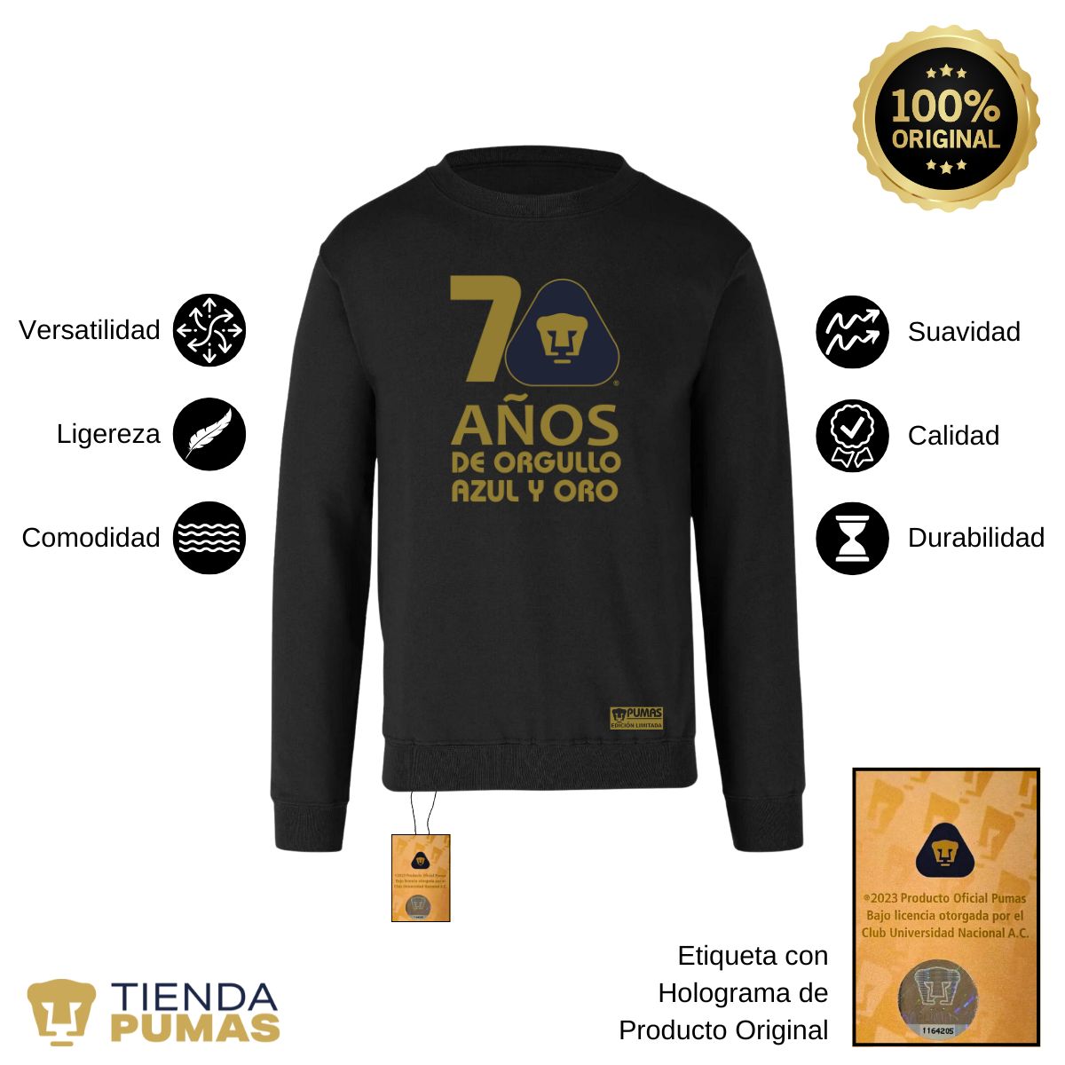 Sudadera Hombre Pumas UNAM 70 Años Fte Edición Limitada 4