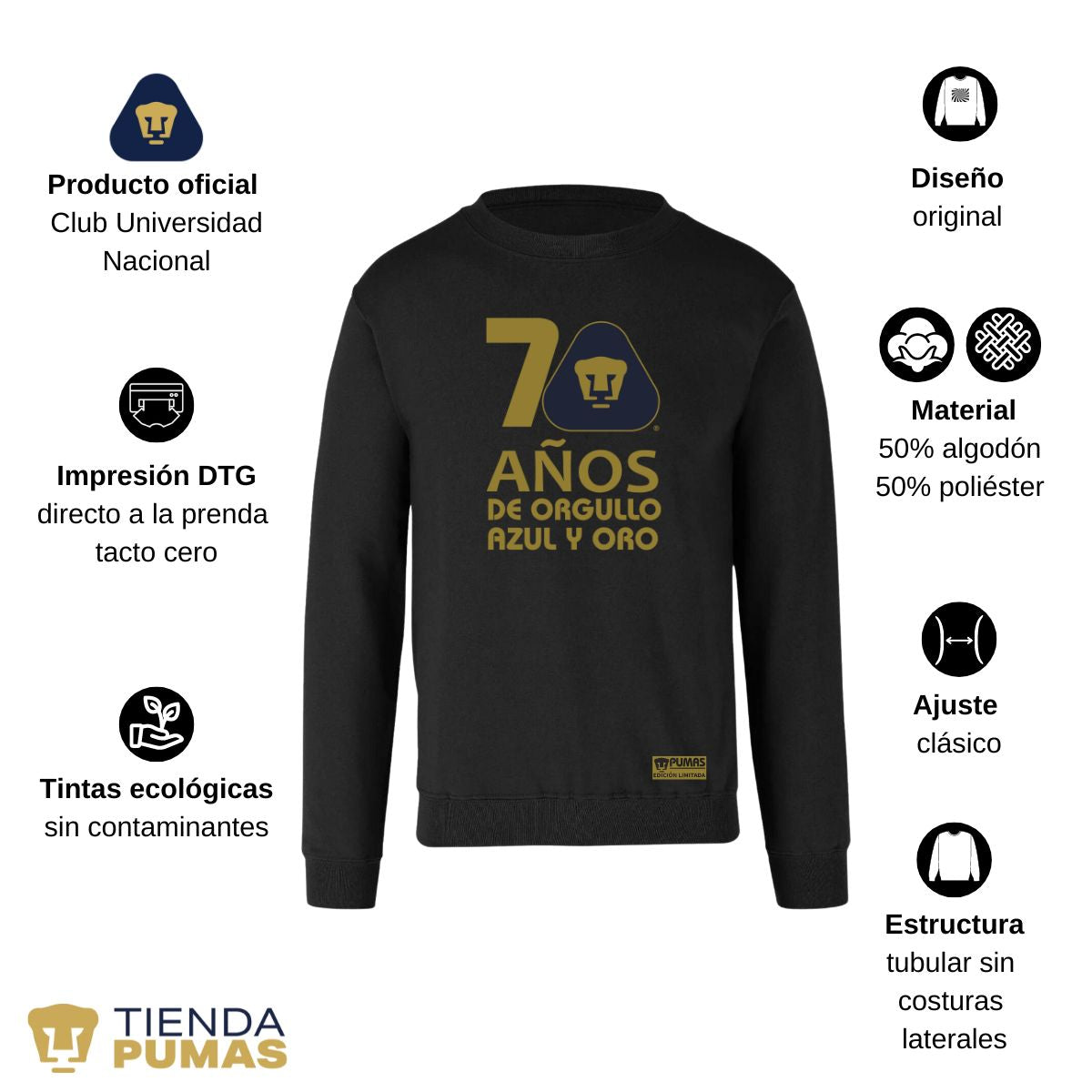 Sudadera Hombre Pumas UNAM 70 Años Fte Edición Limitada 4