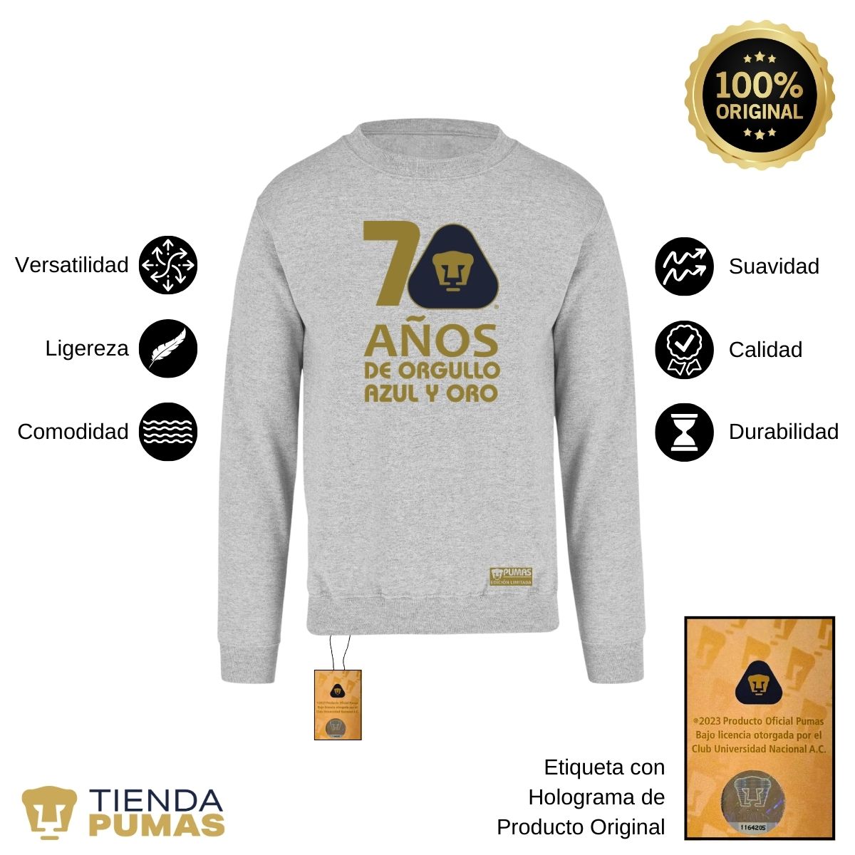 Sudadera Hombre Pumas UNAM 70 Años Fte Edición Limitada 4