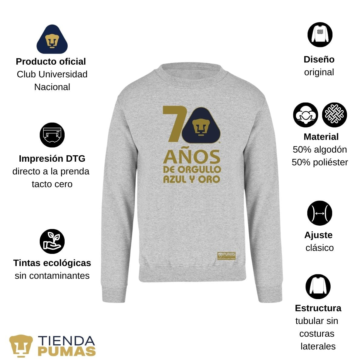 Sudadera Hombre Pumas UNAM 70 Años Fte Edición Limitada 4