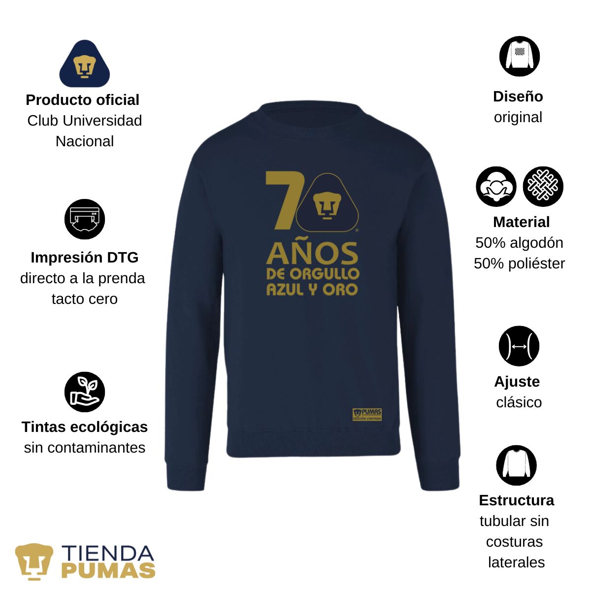 Sudadera Mujer Pumas UNAM 70 Años Fte Edición Limitada 4