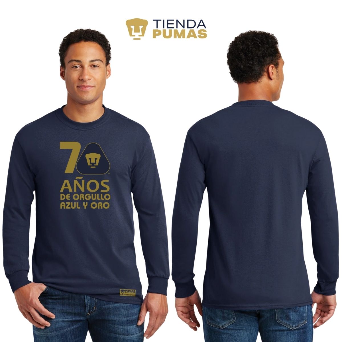 Playera Hombre Pumas UNAM Manga Larga 70 Años Fte Edición Limitada 4