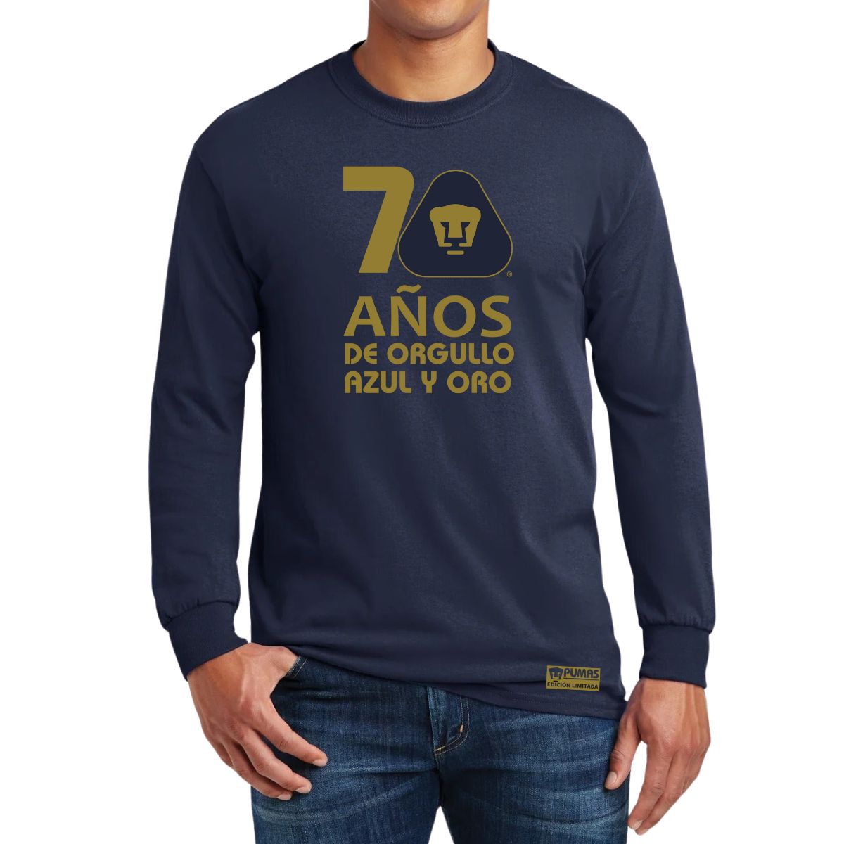 Playera Hombre Pumas UNAM Manga Larga 70 Años Fte Edición Limitada 4