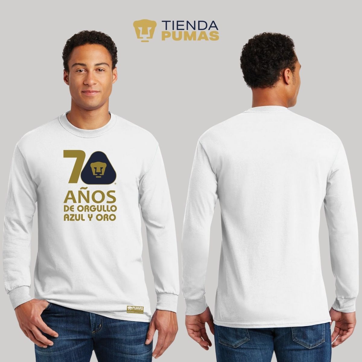 Playera Hombre Pumas UNAM Manga Larga 70 Años Fte Edición Limitada 4