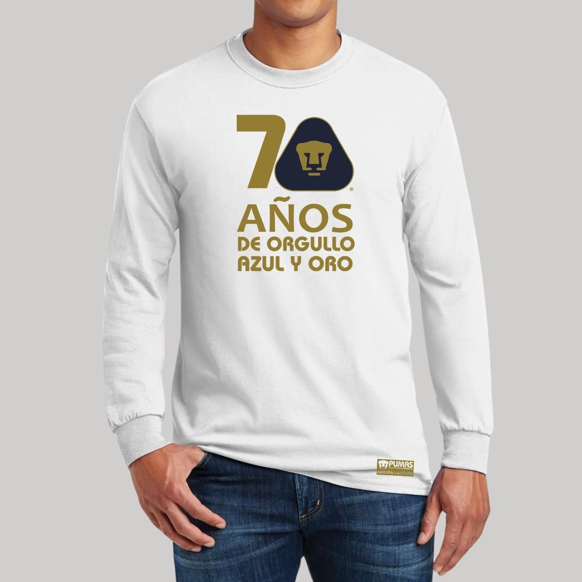 Playera Hombre Pumas UNAM Manga Larga 70 Años Fte Edición Limitada 4