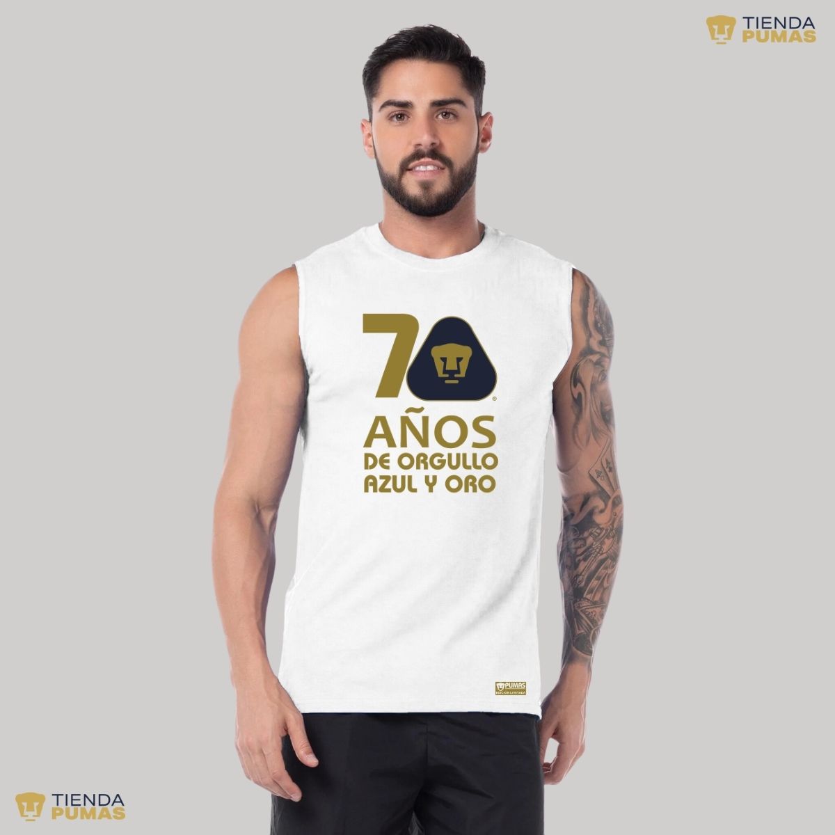 Playera Hombre Pumas UNAM Sin Manga 70 Años Fte Edición Limitada 4