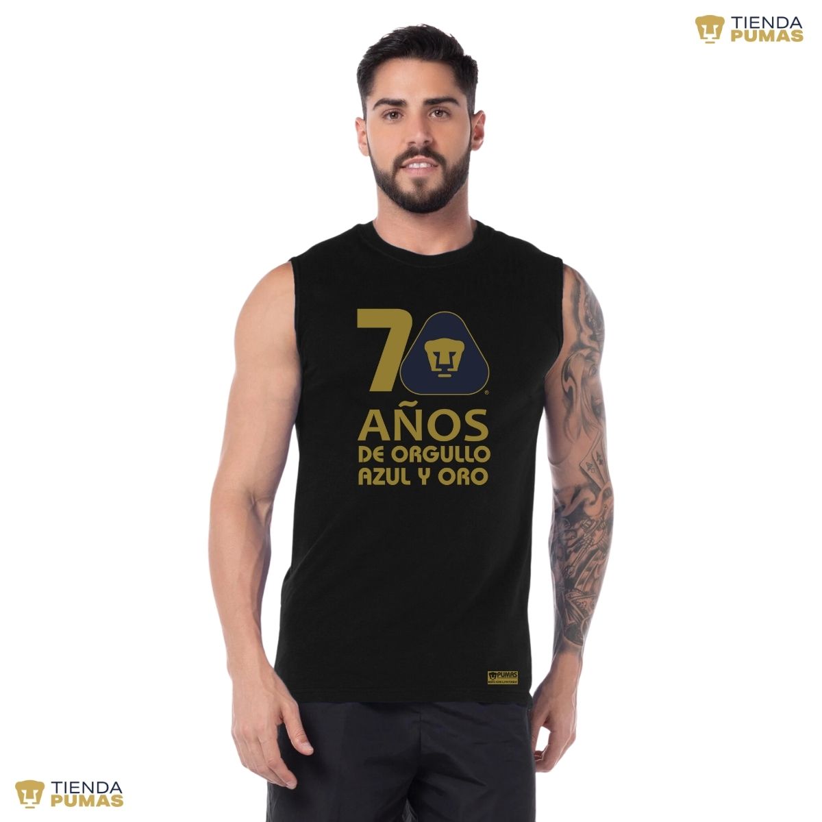 Playera Hombre Pumas UNAM Sin Manga 70 Años Fte Edición Limitada 4