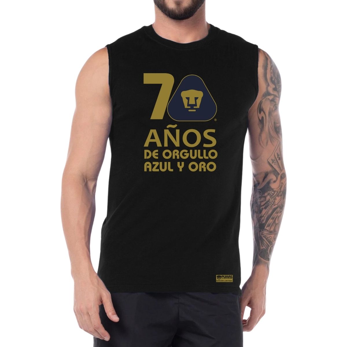 Playera Hombre Pumas UNAM Sin Manga 70 Años Fte Edición Limitada 4