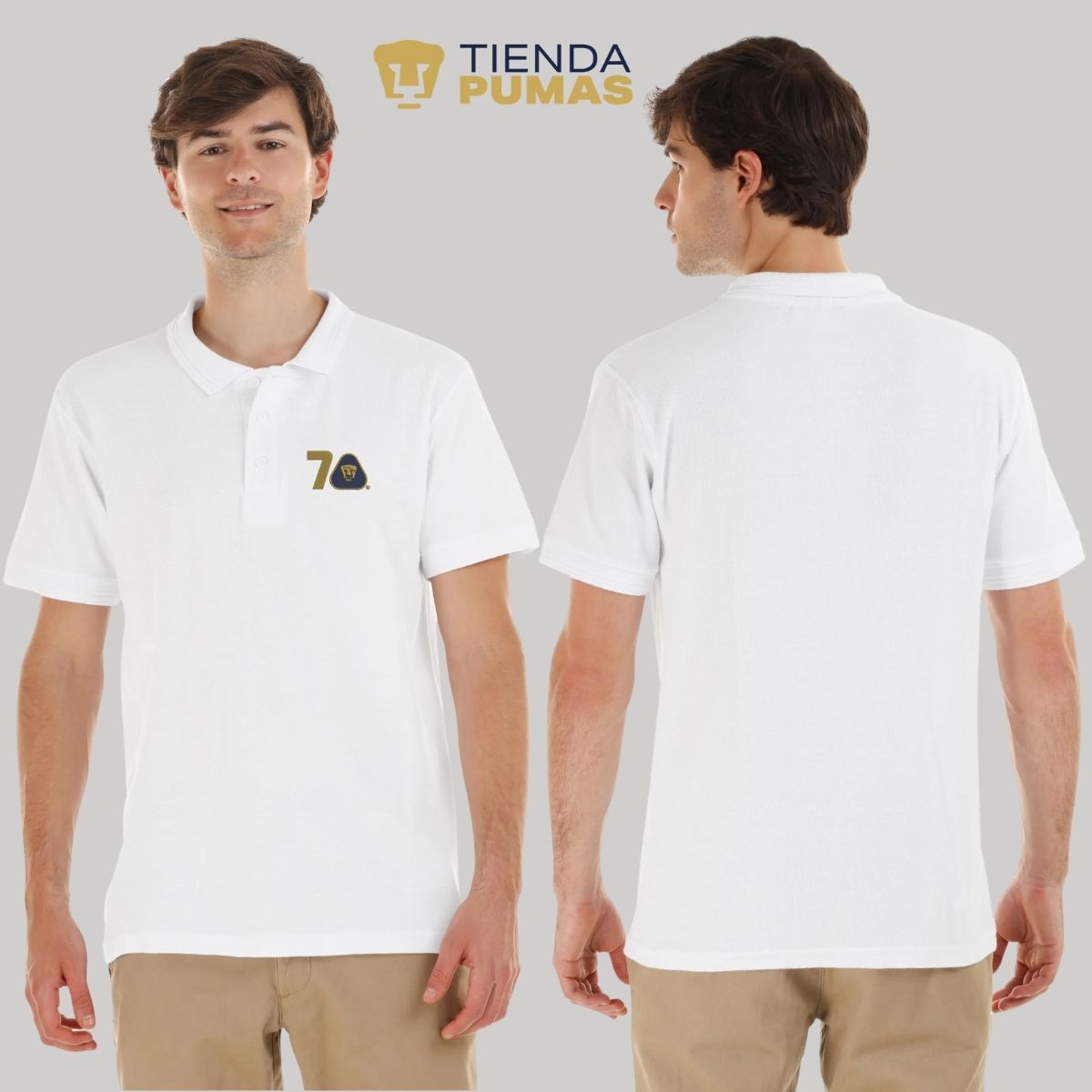 Playera Tipo Polo Piqué Hombre Pumas UNAM 70 Años Bordado Edición Limitada 4