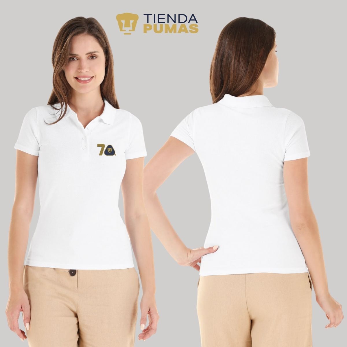 Playera Tipo Polo Piqué Mujer Pumas UNAM 70 Años Bordado Edición Limitada 4