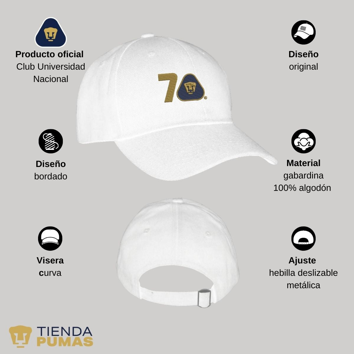 Gorra Pumas UNAM Hombre Mujer 70 Años Bordado Fte Edición Limitada 4