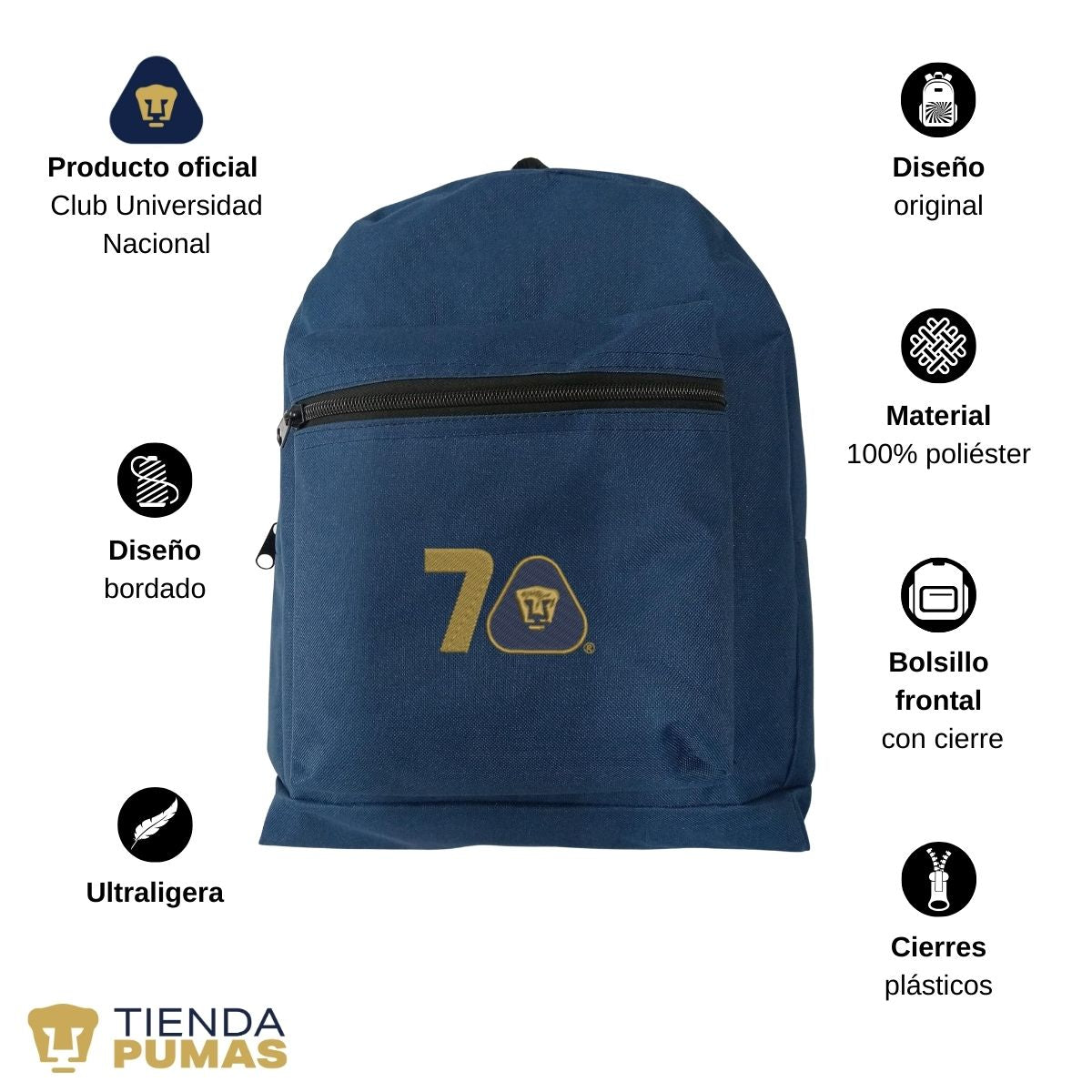 Mochila Escolar Pumas UNAM 70 Años Bordado Edición Limitada 4