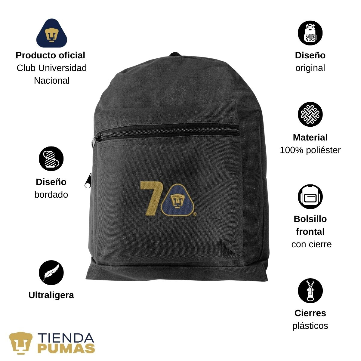 Mochila Escolar Pumas UNAM 70 Años Bordado Edición Limitada 4